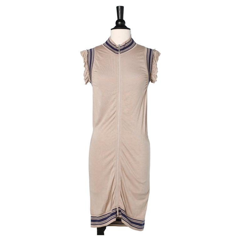 Beige jersey dress with zip and ruffles Jean-Paul Gaultier For Sale at  1stDibs | beige jersey dresses