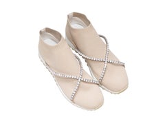 Beige Jimmy Choo Crystal-Embellished Sock Sneakers Size 40