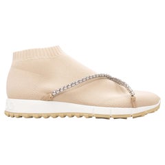 Beige Jimmy Choo Crystal-Embellished Sock Sneakers Size 40