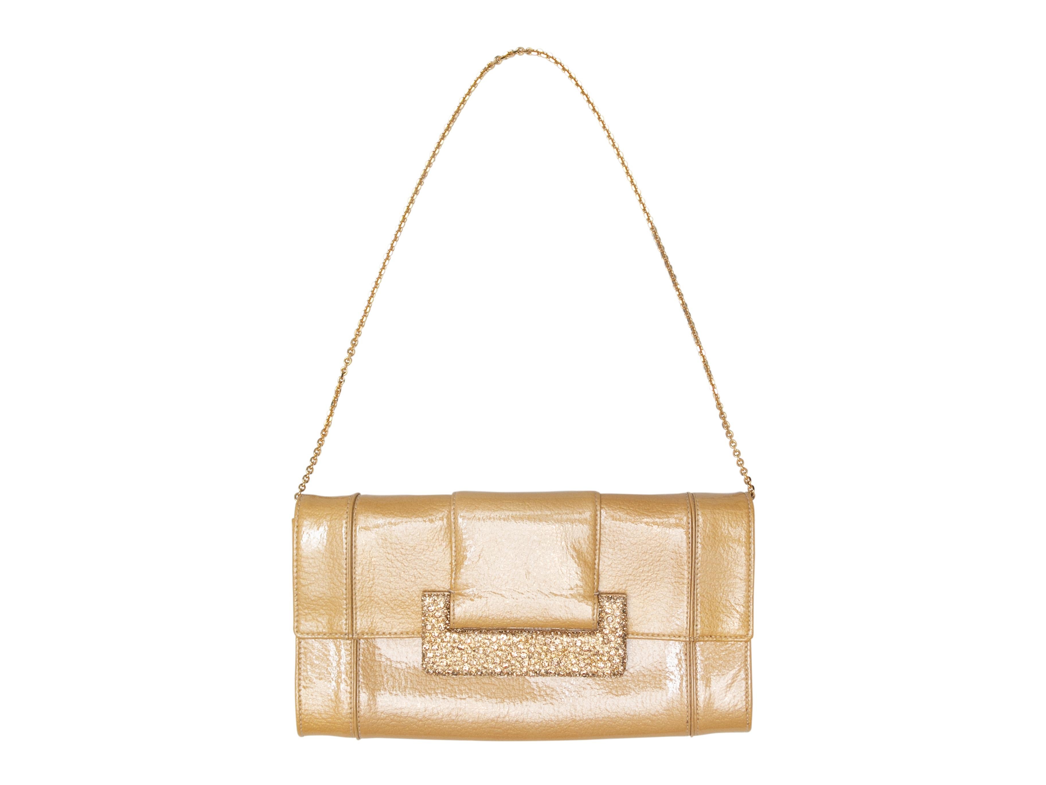 Beige Judith Leiber Patent Embellished Clutch 1