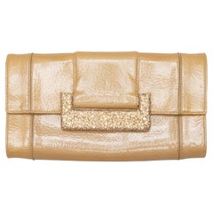 Beige Judith Leiber Patent Embellished Clutch