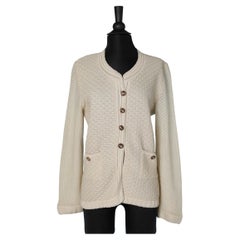 Beige knit cardigan with pockets and wood branded buttons Chanel 