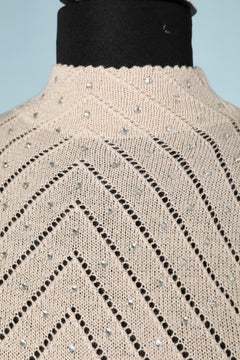 Beige knit dress with rhinestone Circa 1970 Leonard Sunshine by Anne Fogarty