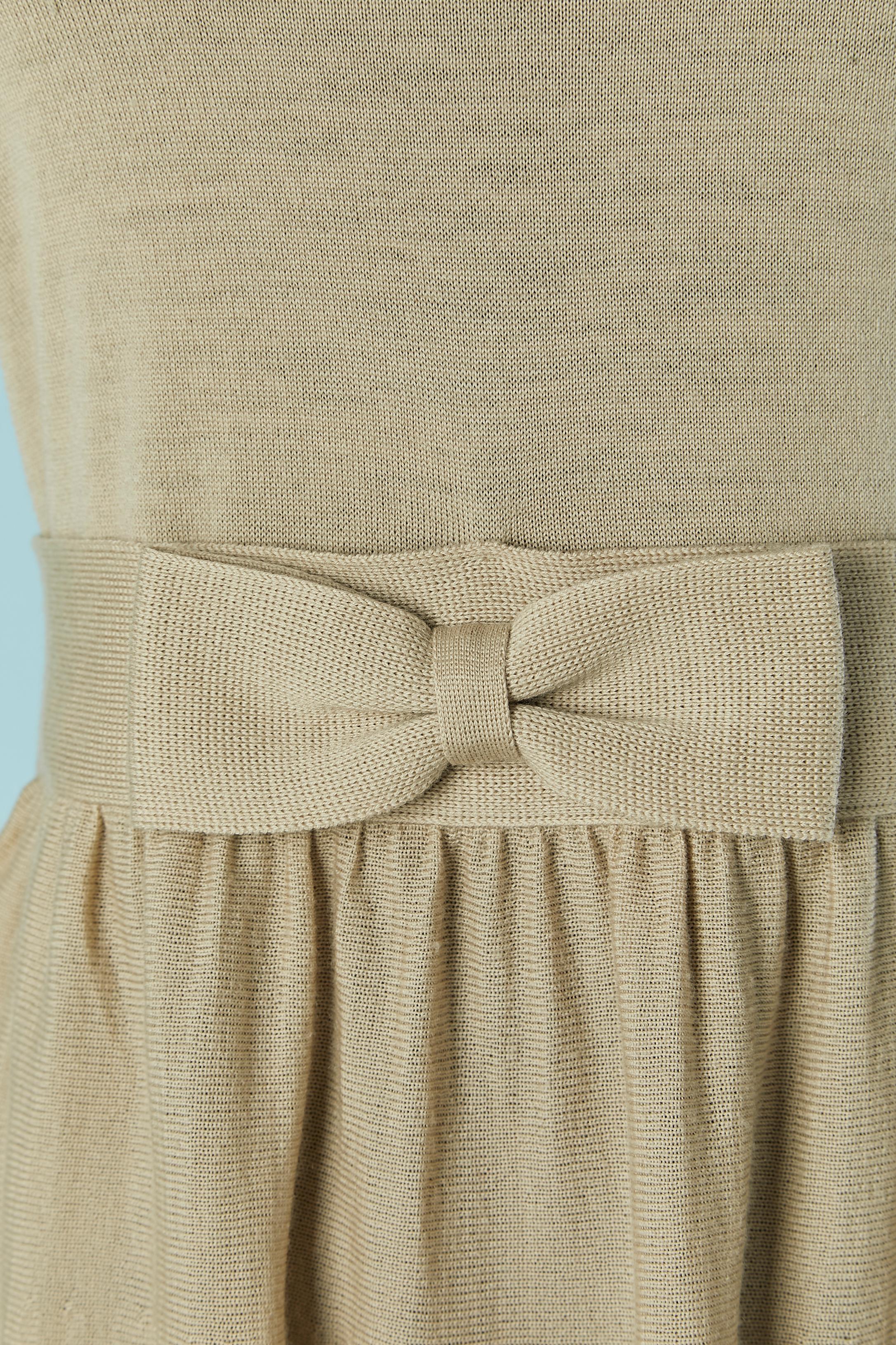 Brown Beige knit sleeveless dress with bow on the waist Red Valentino For Sale