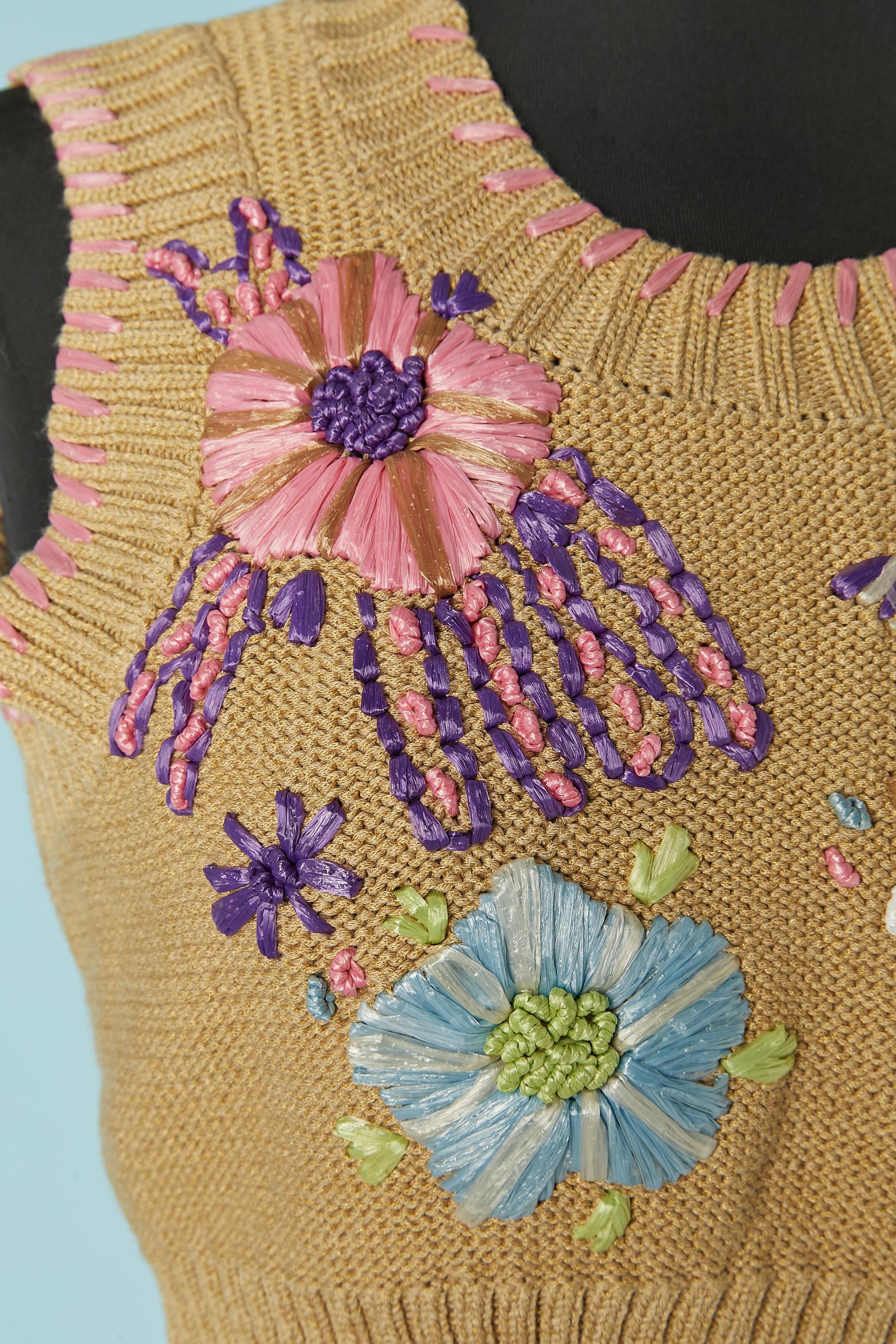 Conjunto de gemelos de punto beige con bordados de flores de rafia CHRISTIAN LACROIX BAZAR en venta 5