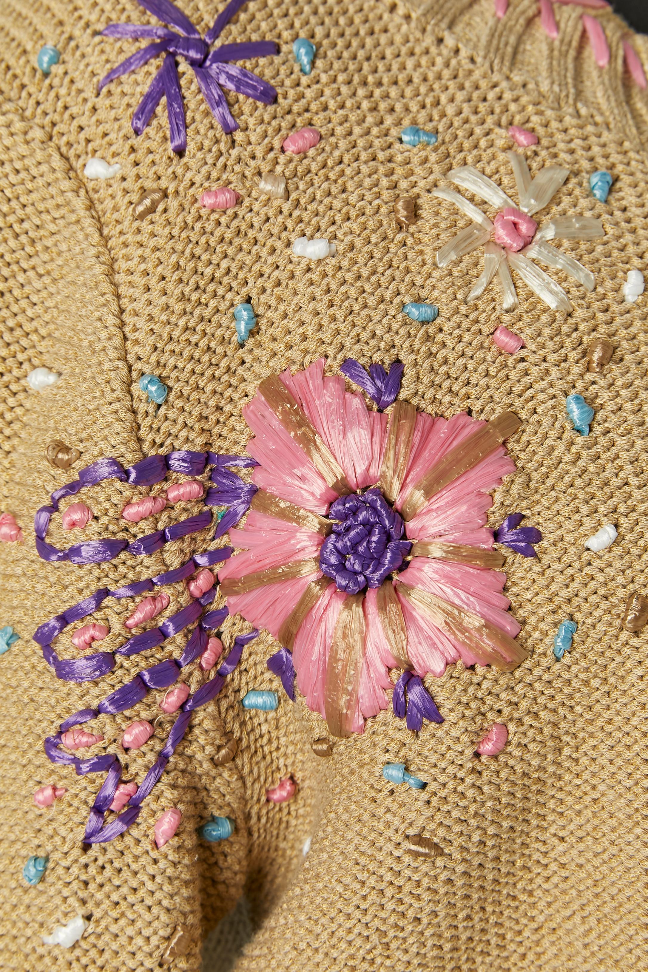 Conjunto de gemelos de punto beige con bordados de flores de rafia CHRISTIAN LACROIX BAZAR Beige en venta