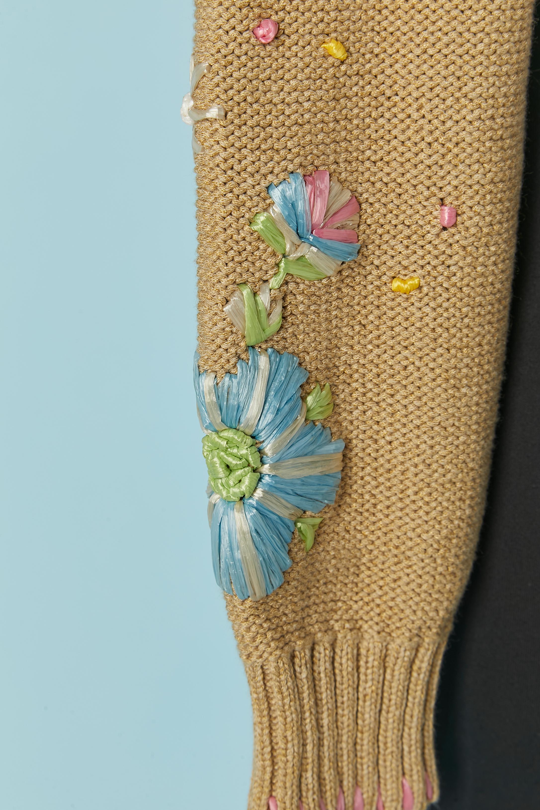 Conjunto de gemelos de punto beige con bordados de flores de rafia CHRISTIAN LACROIX BAZAR en Excelente estado para la venta en Saint-Ouen-Sur-Seine, FR