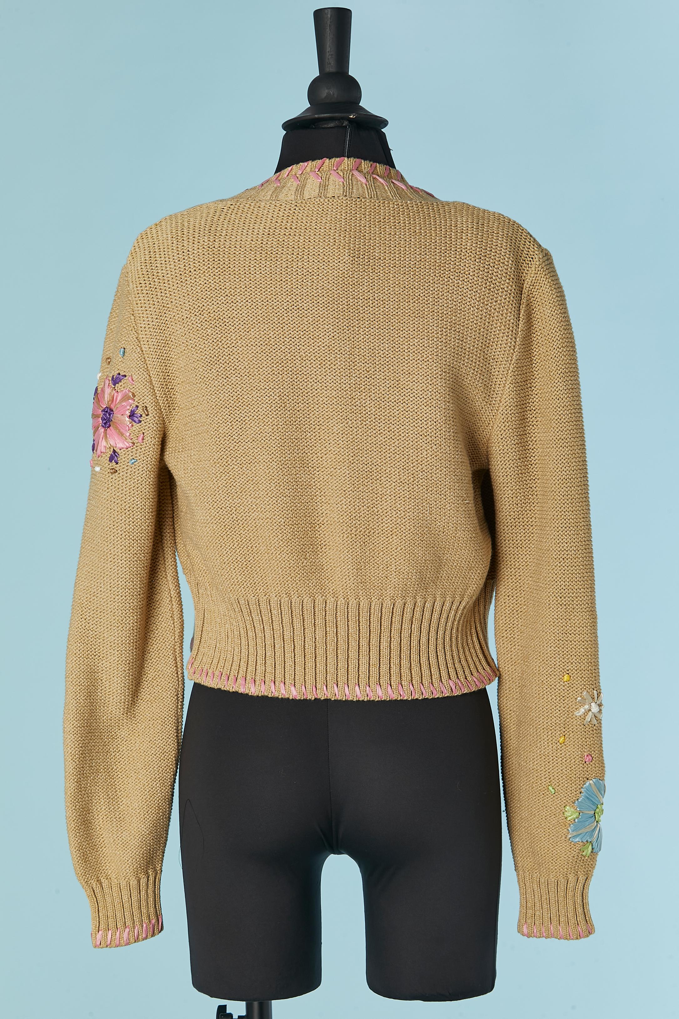 De las mujeres Conjunto de gemelos de punto beige con bordados de flores de rafia CHRISTIAN LACROIX BAZAR en venta