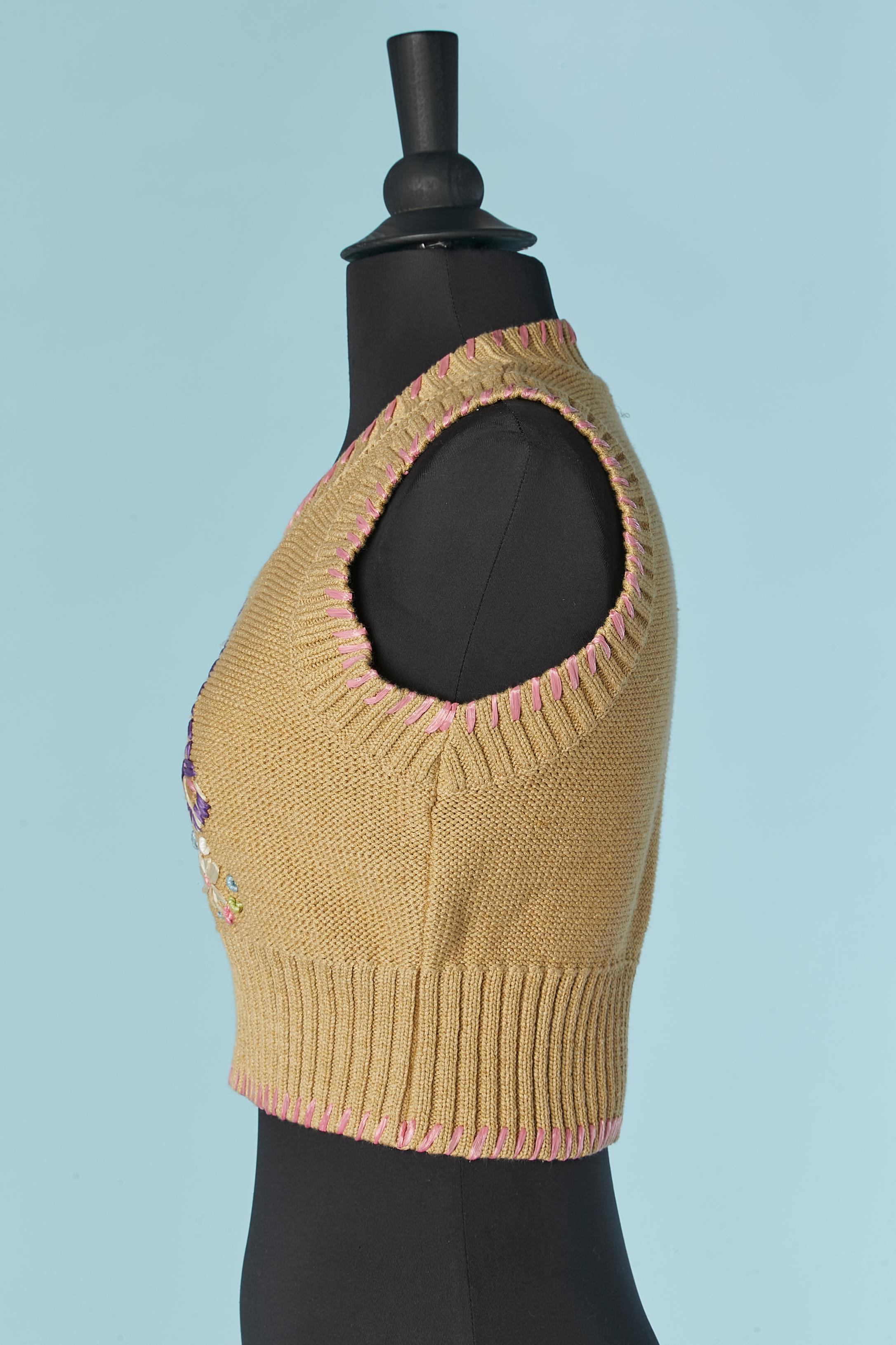 Conjunto de gemelos de punto beige con bordados de flores de rafia CHRISTIAN LACROIX BAZAR en venta 3
