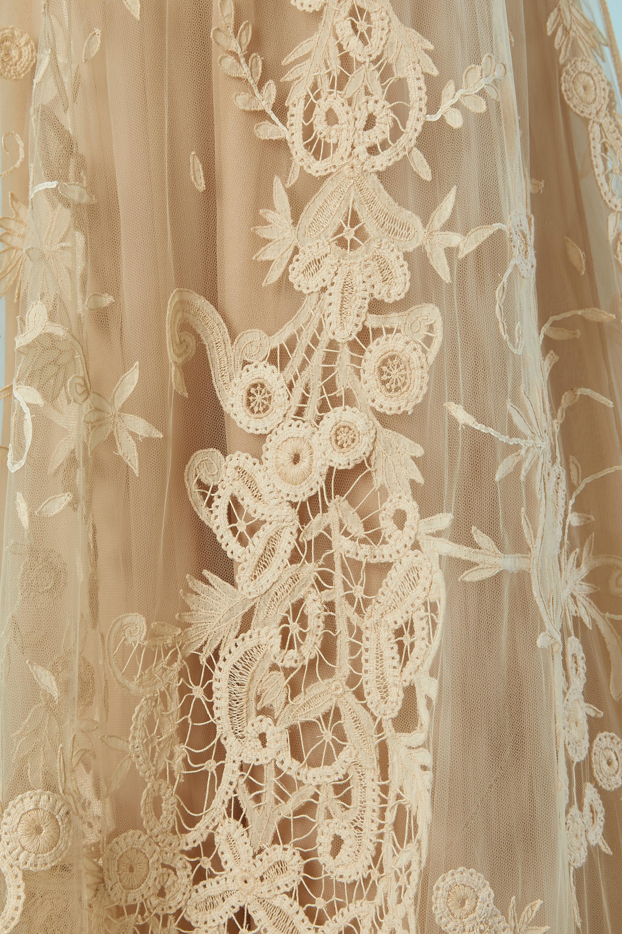 beige lace and tulle evening dress with gold beadwork VALENTINO 5