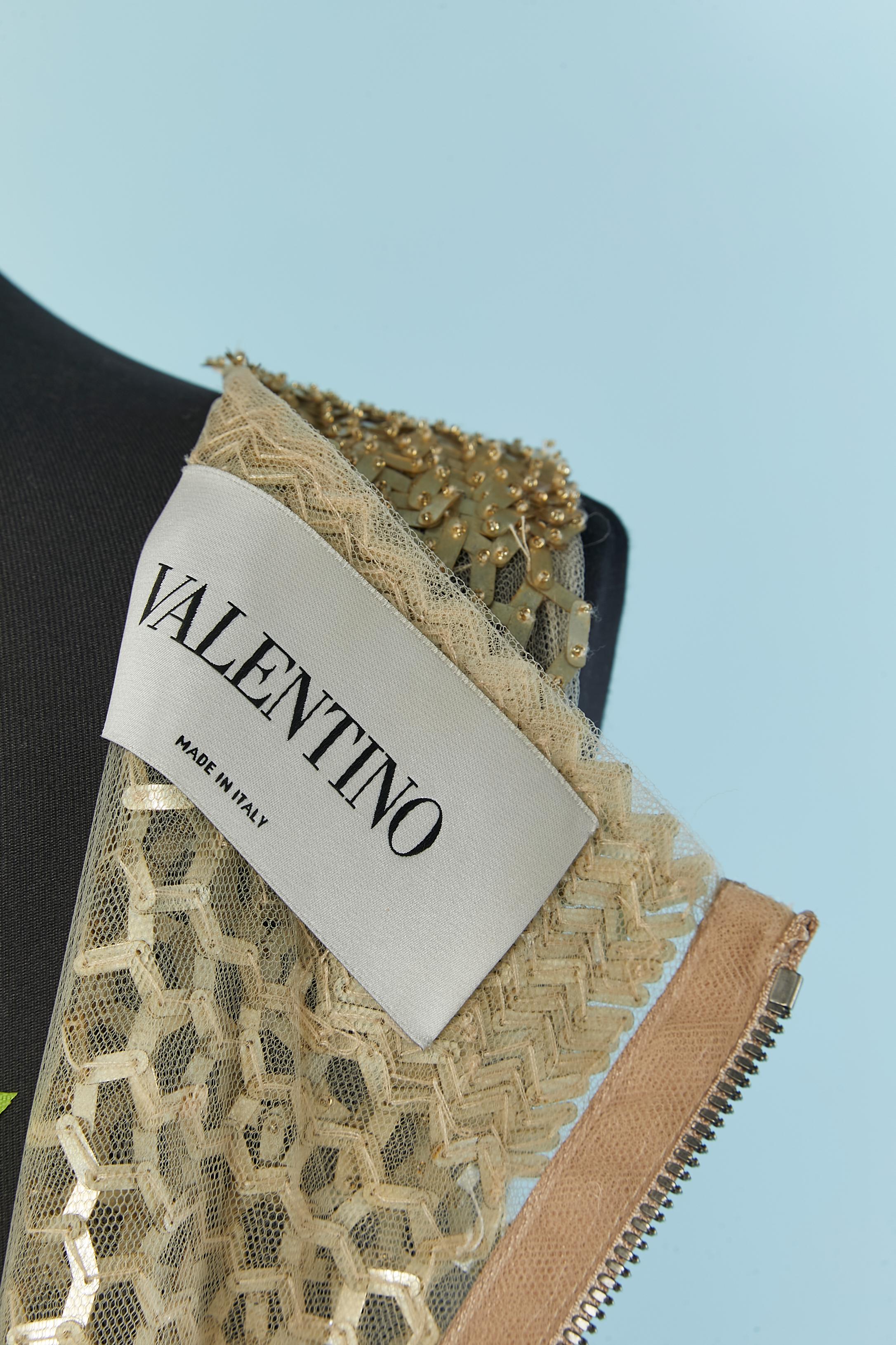 beige lace and tulle evening dress with gold beadwork VALENTINO 10