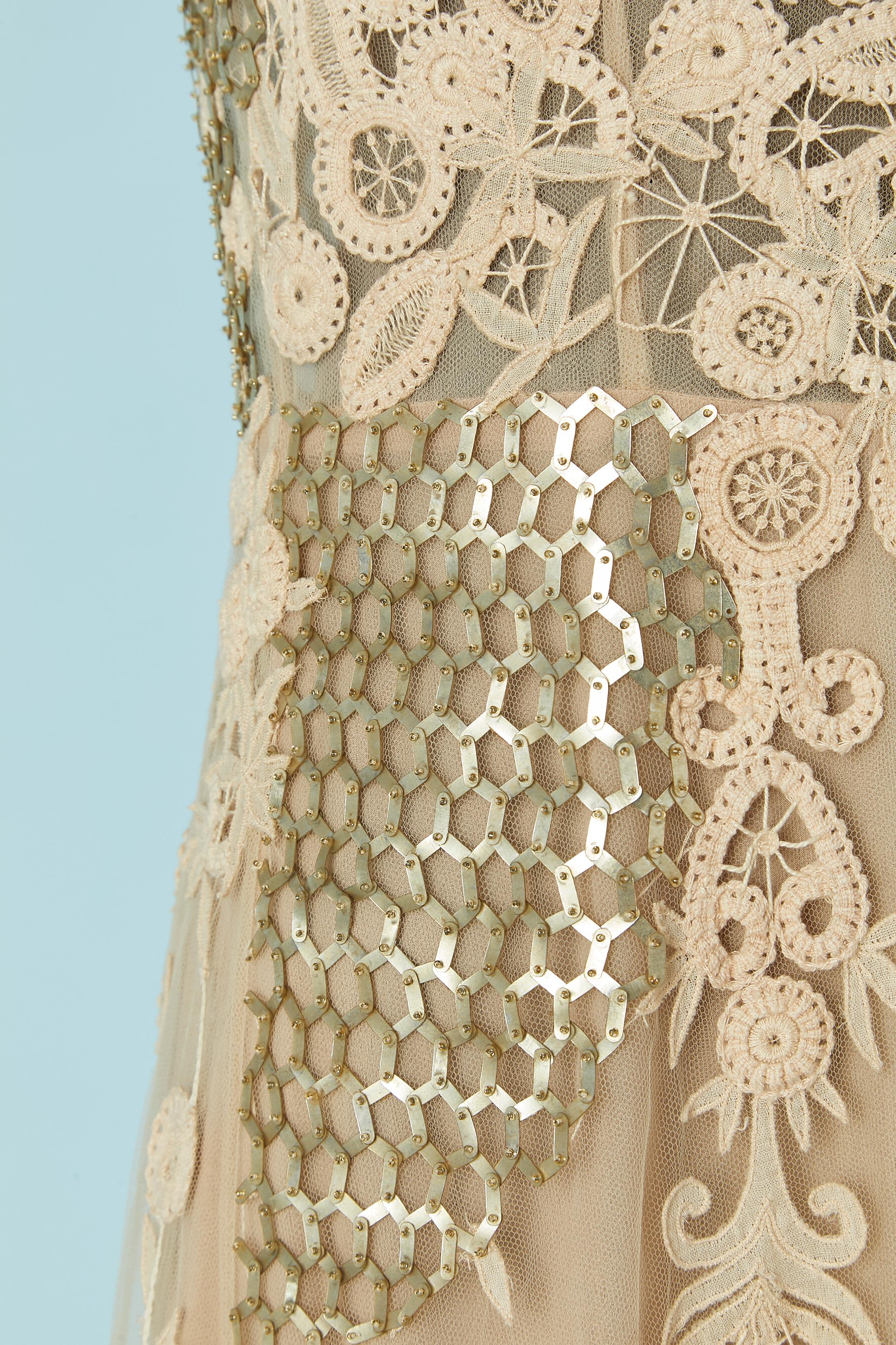 Women's beige lace and tulle evening dress with gold beadwork VALENTINO