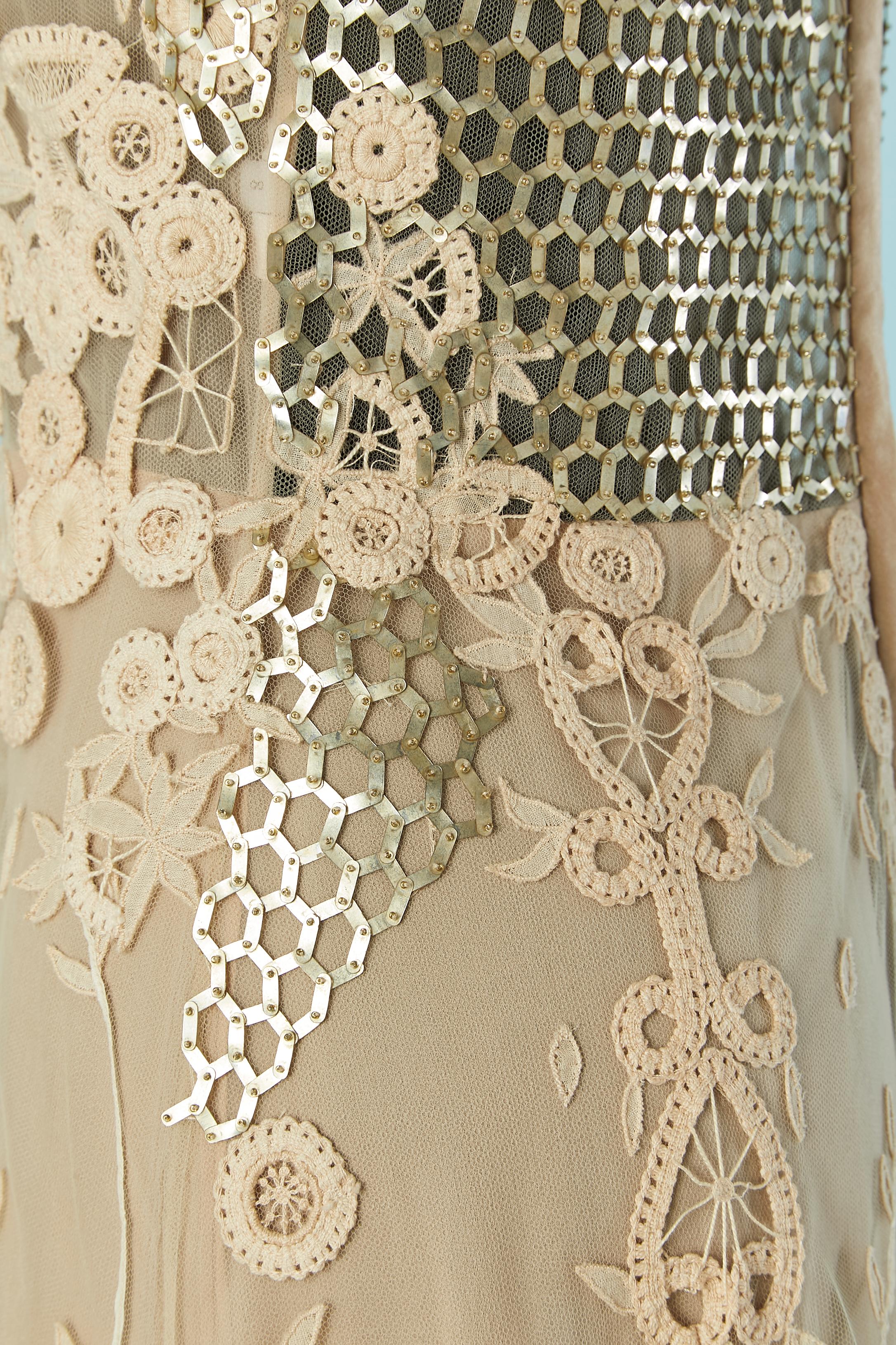 beige lace and tulle evening dress with gold beadwork VALENTINO 4