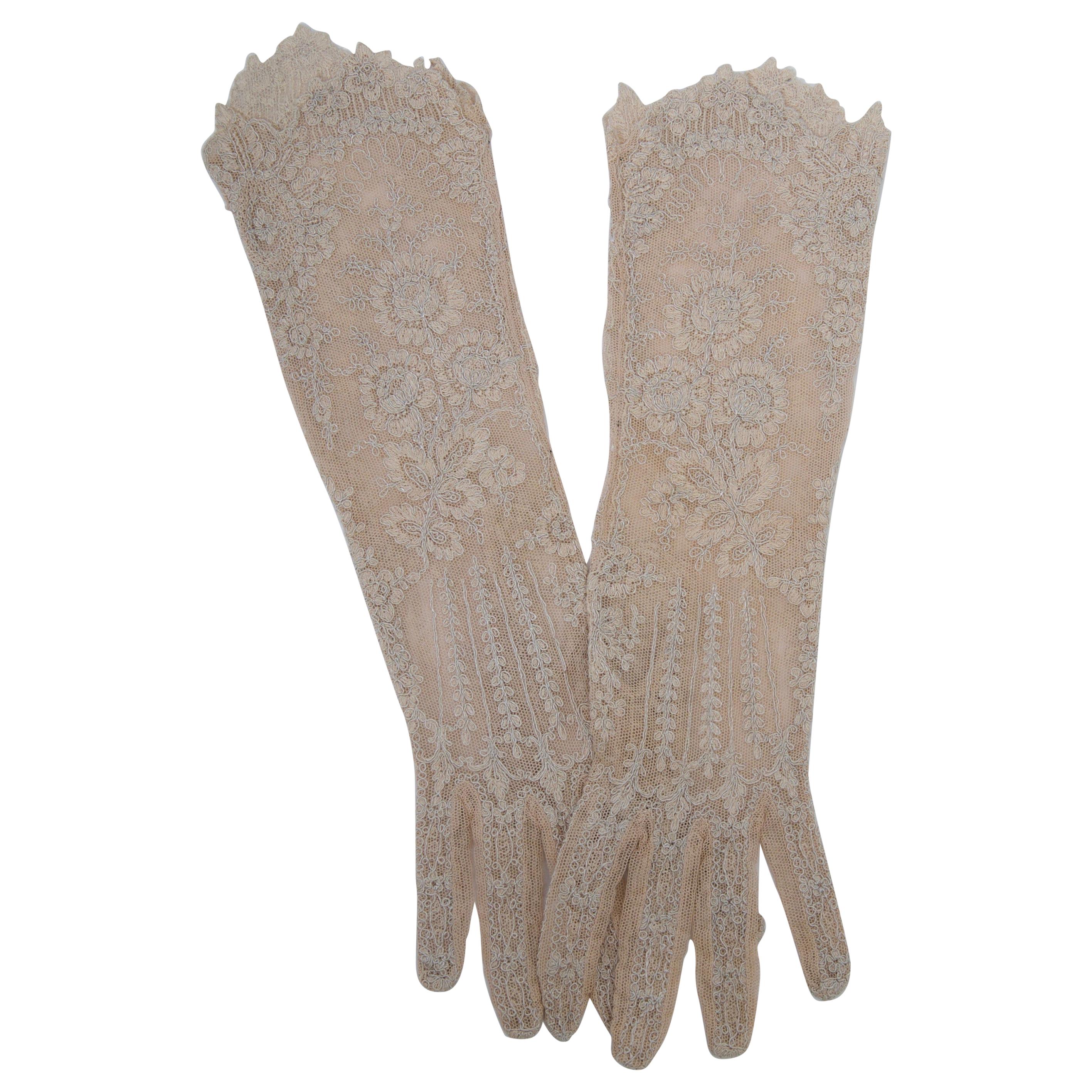Beige Lace Evening Gloves