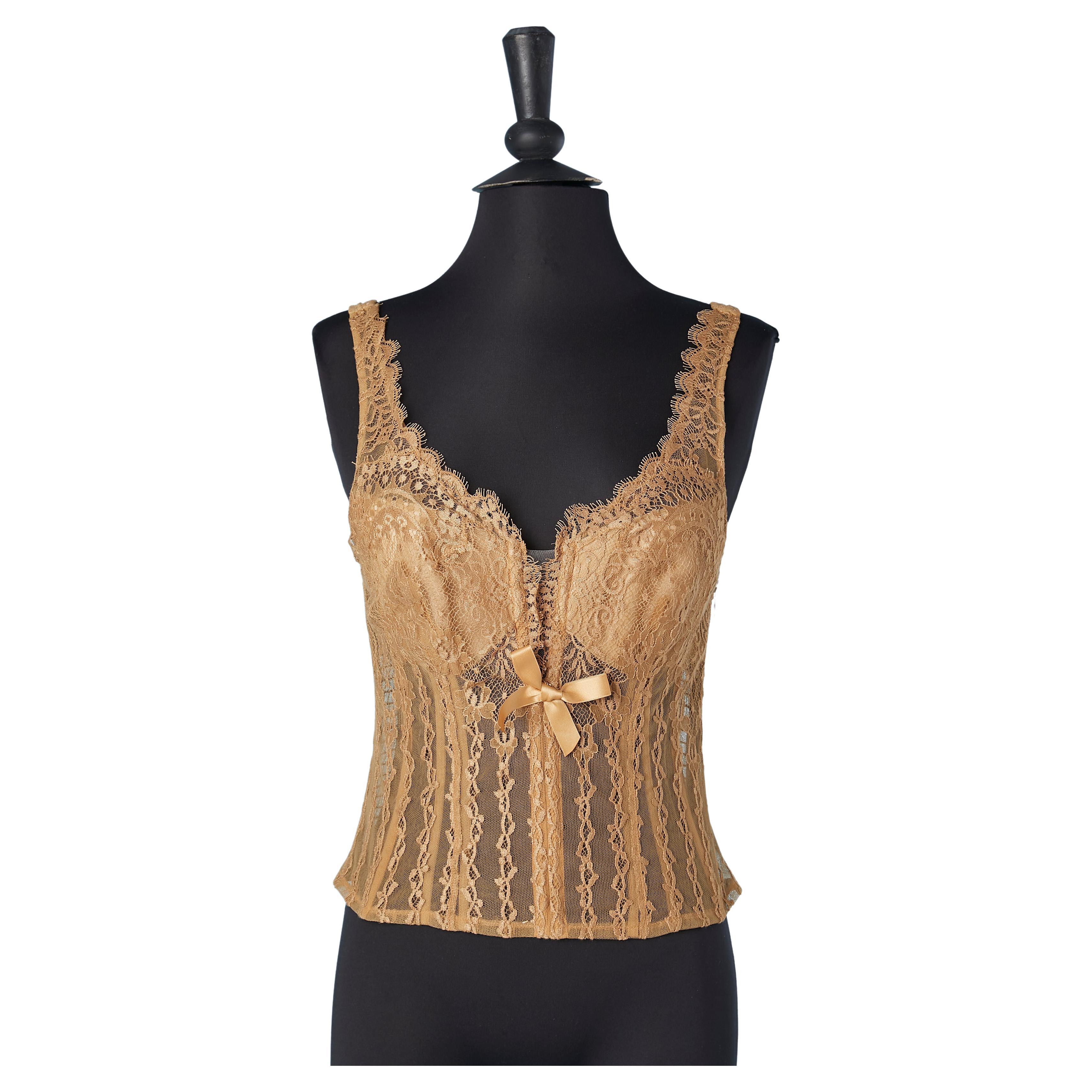 Beige lace lace bustier with boned and padded Marvel by La Perla  For Sale