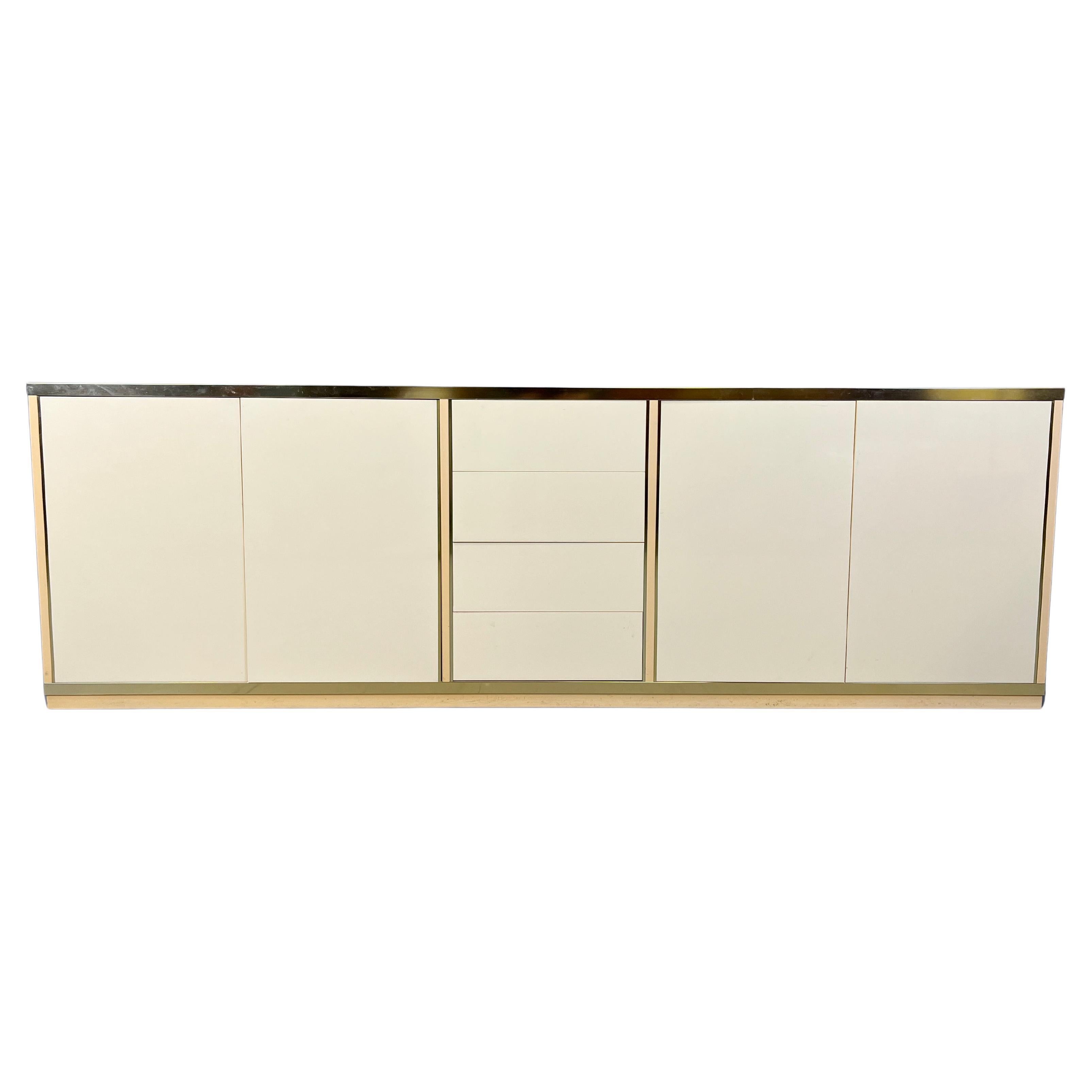 Beige lacquered credenza in the manner of Jean Claude Mahey, 1970s