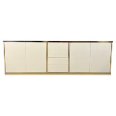 Beige lacquered credenza in the manner of Jean Claude Mahey, 1970s