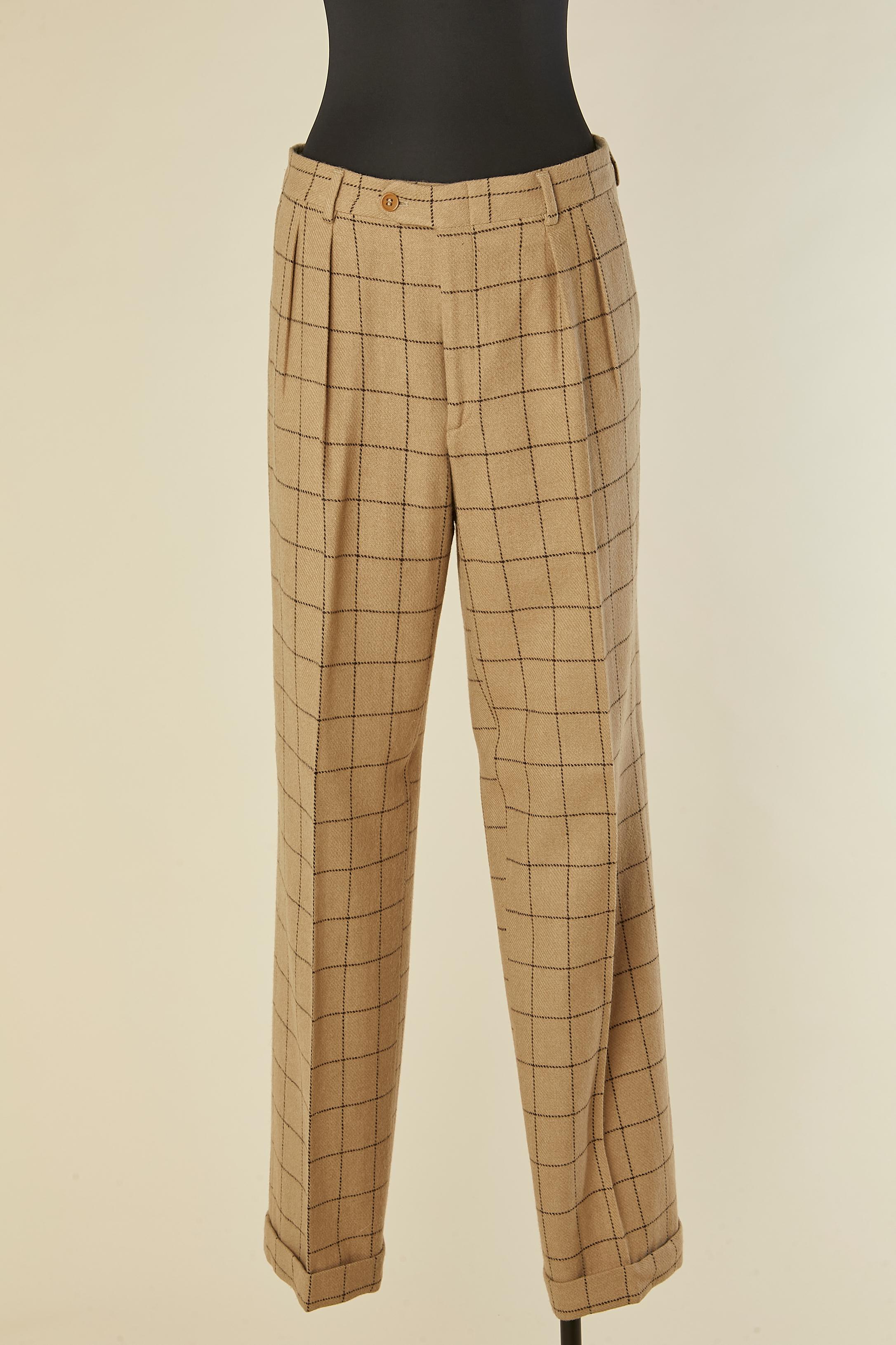 Completo pantalone beige in lana d'agnello con motivo a quadri Yves Saint Laurent RIVE Gauche in vendita 5