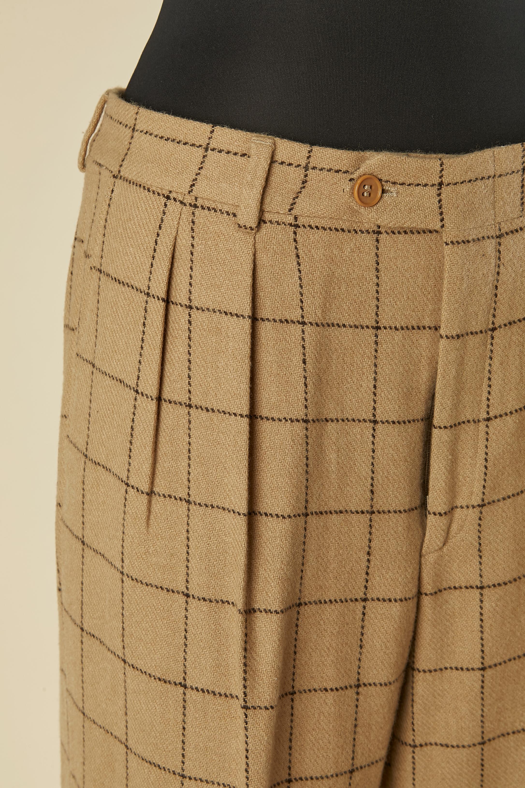 Completo pantalone beige in lana d'agnello con motivo a quadri Yves Saint Laurent RIVE Gauche in vendita 6