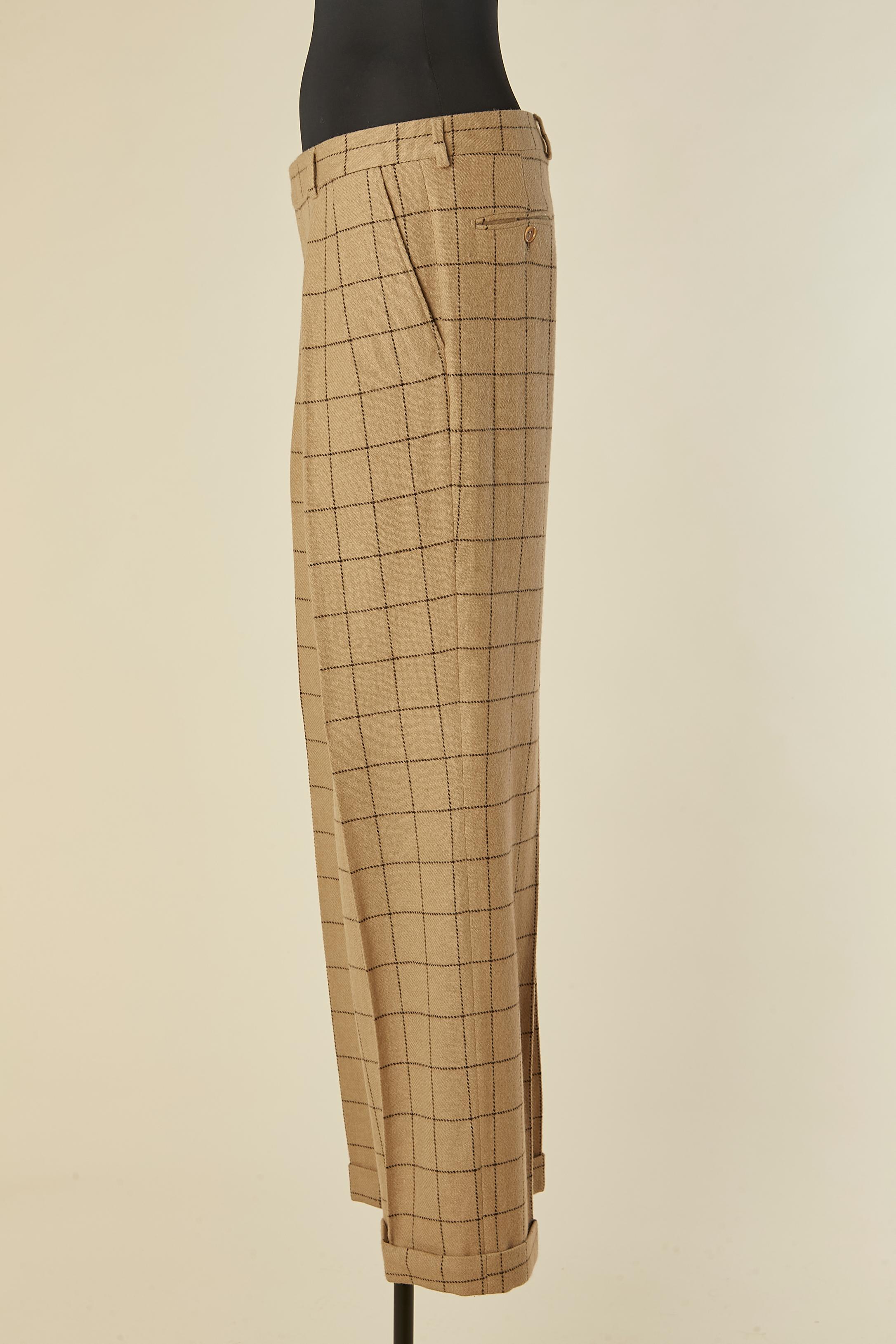 Completo pantalone beige in lana d'agnello con motivo a quadri Yves Saint Laurent RIVE Gauche in vendita 7