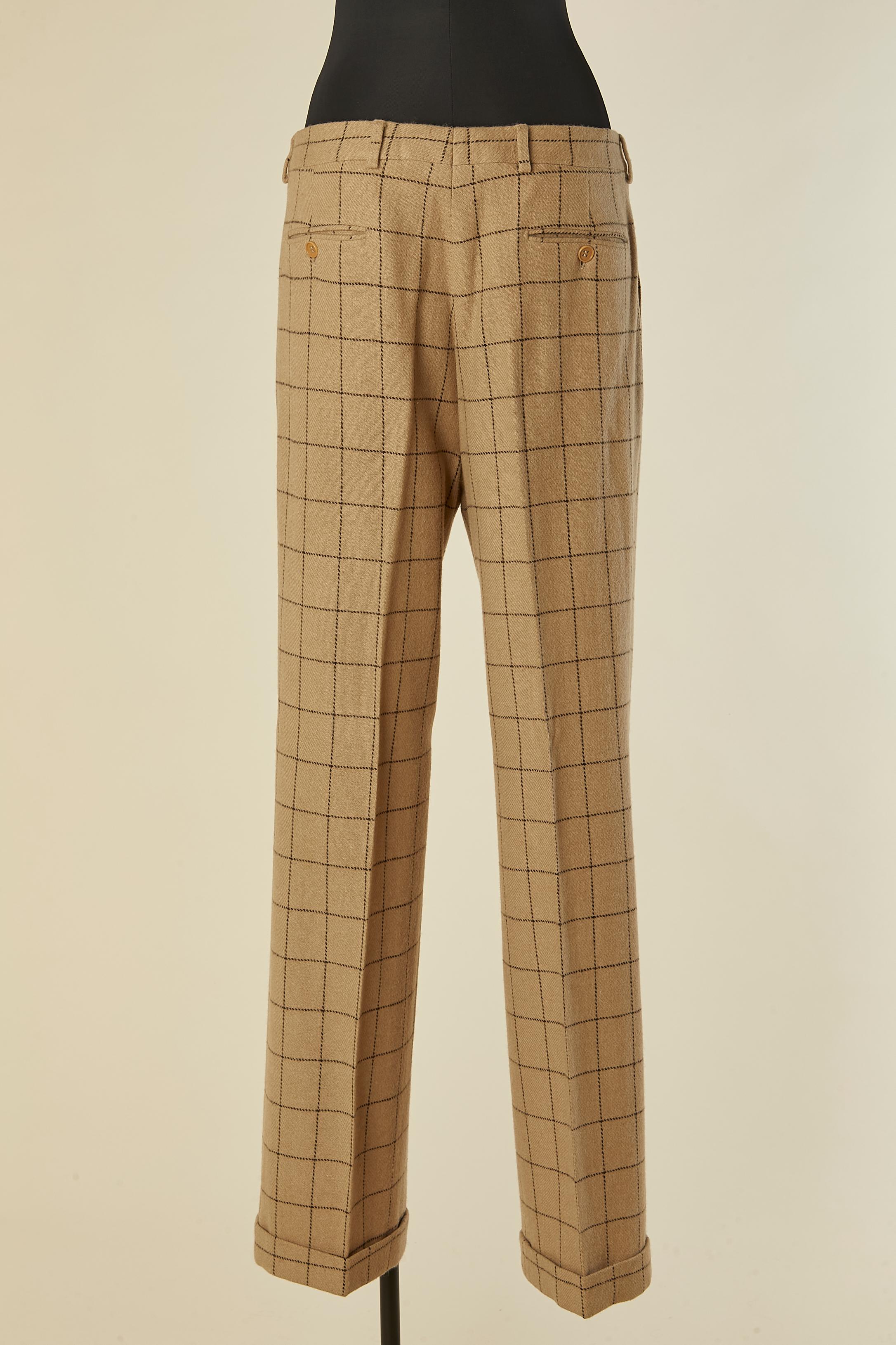 Completo pantalone beige in lana d'agnello con motivo a quadri Yves Saint Laurent RIVE Gauche in vendita 8