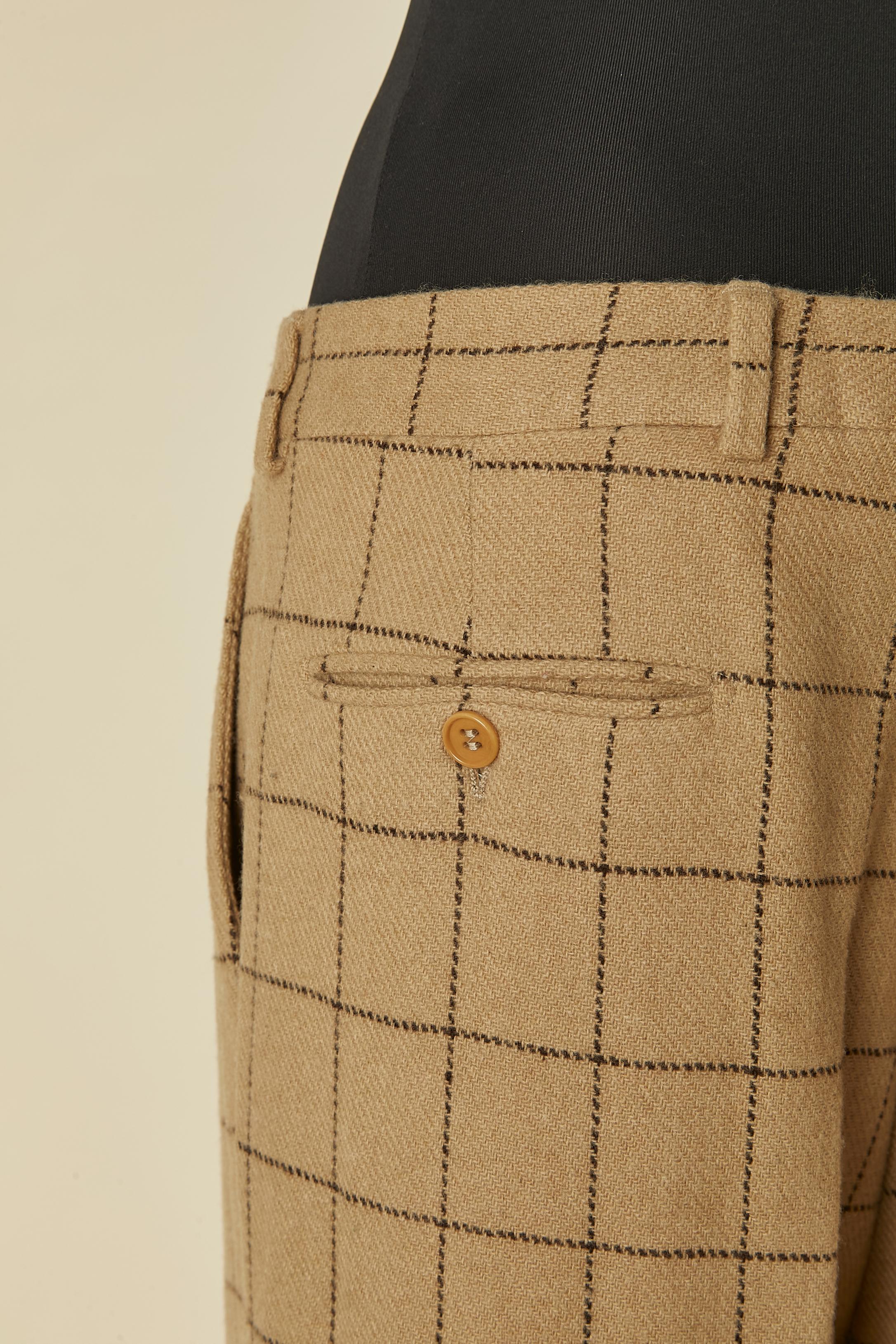 Completo pantalone beige in lana d'agnello con motivo a quadri Yves Saint Laurent RIVE Gauche in vendita 9