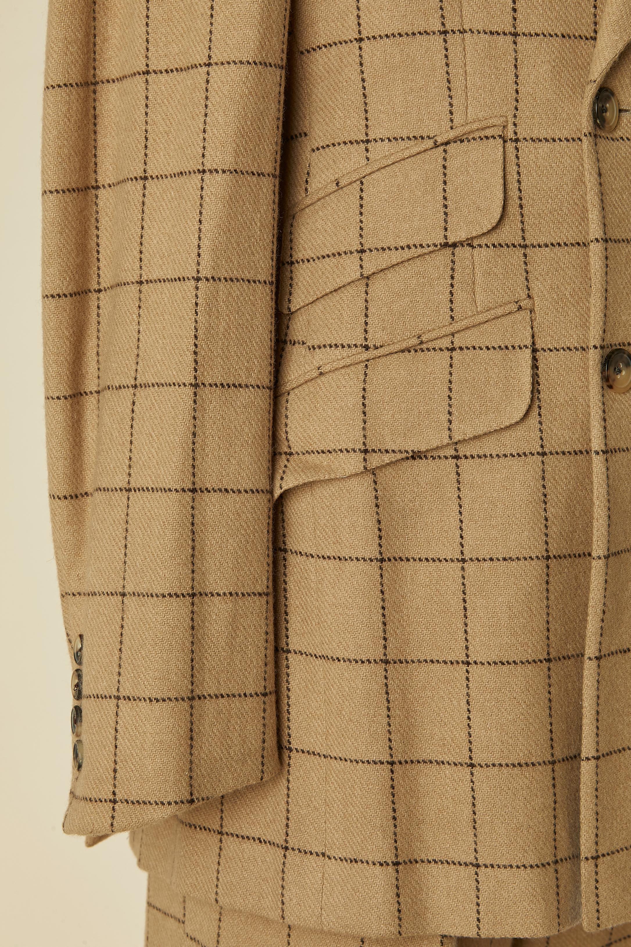 Completo pantalone beige in lana d'agnello con motivo a quadri Yves Saint Laurent RIVE Gauche In condizioni ottime in vendita a Saint-Ouen-Sur-Seine, FR