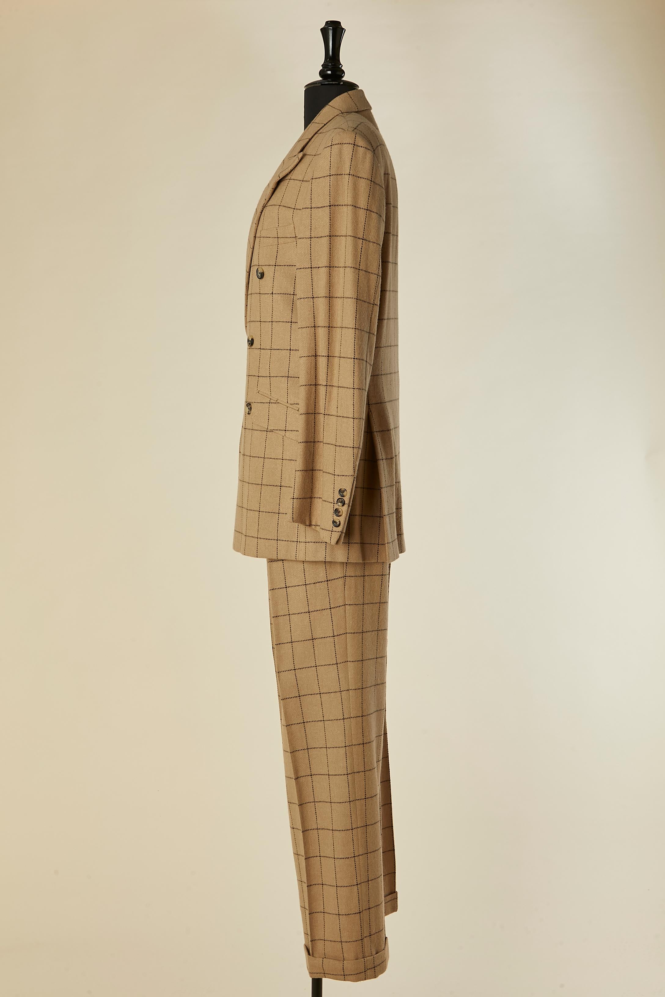 Uomo Completo pantalone beige in lana d'agnello con motivo a quadri Yves Saint Laurent RIVE Gauche in vendita