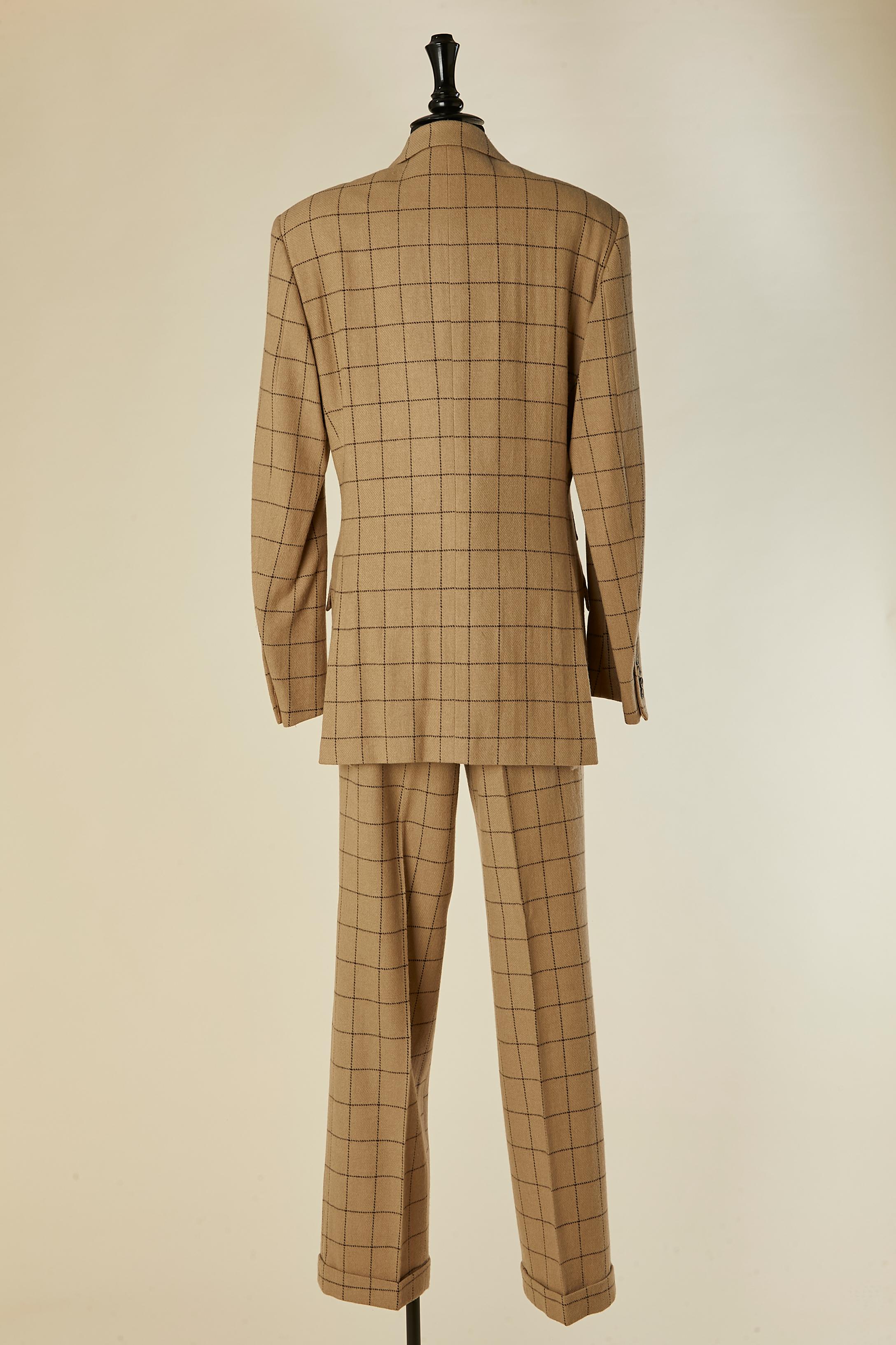 Completo pantalone beige in lana d'agnello con motivo a quadri Yves Saint Laurent RIVE Gauche in vendita 1