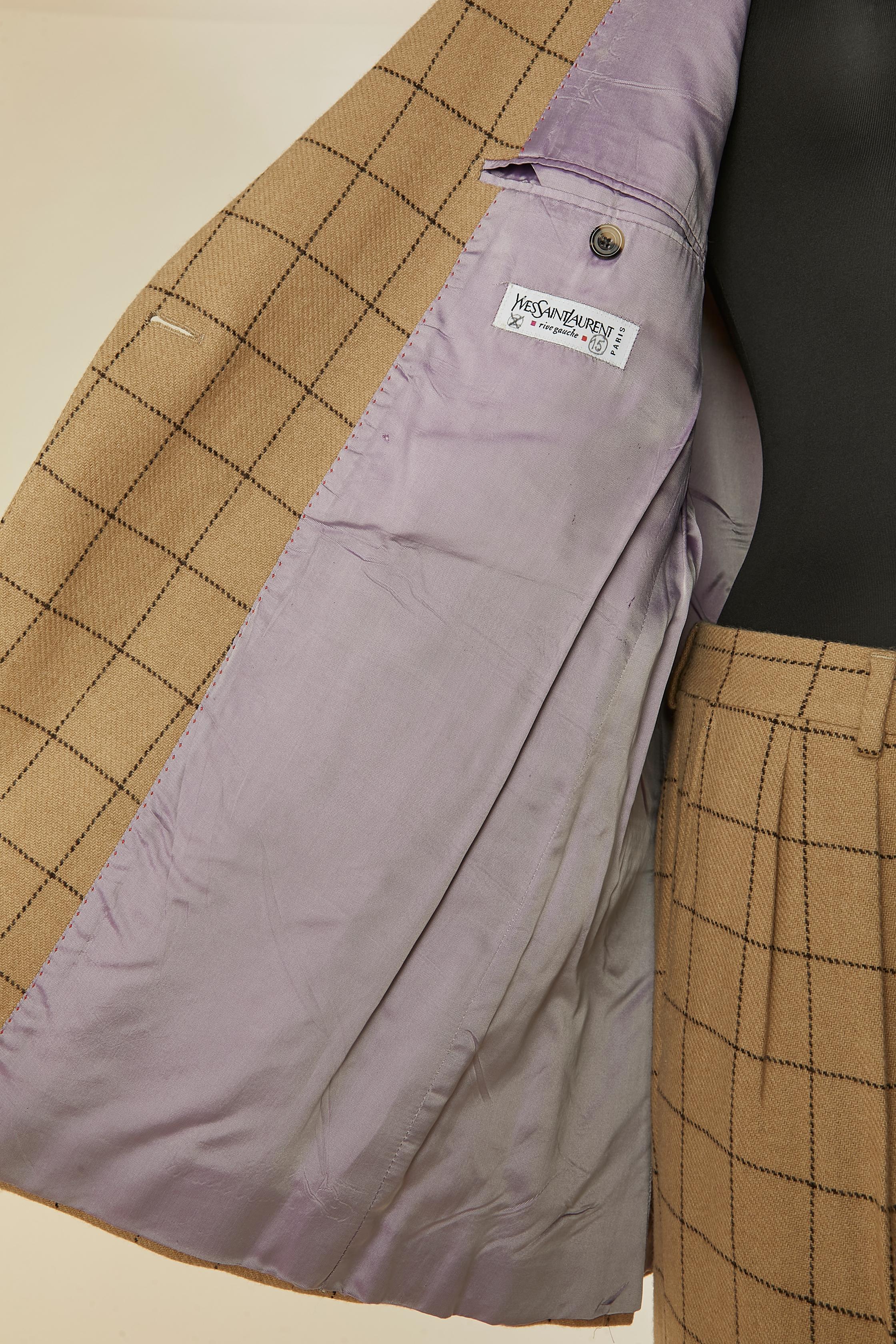 Completo pantalone beige in lana d'agnello con motivo a quadri Yves Saint Laurent RIVE Gauche in vendita 2