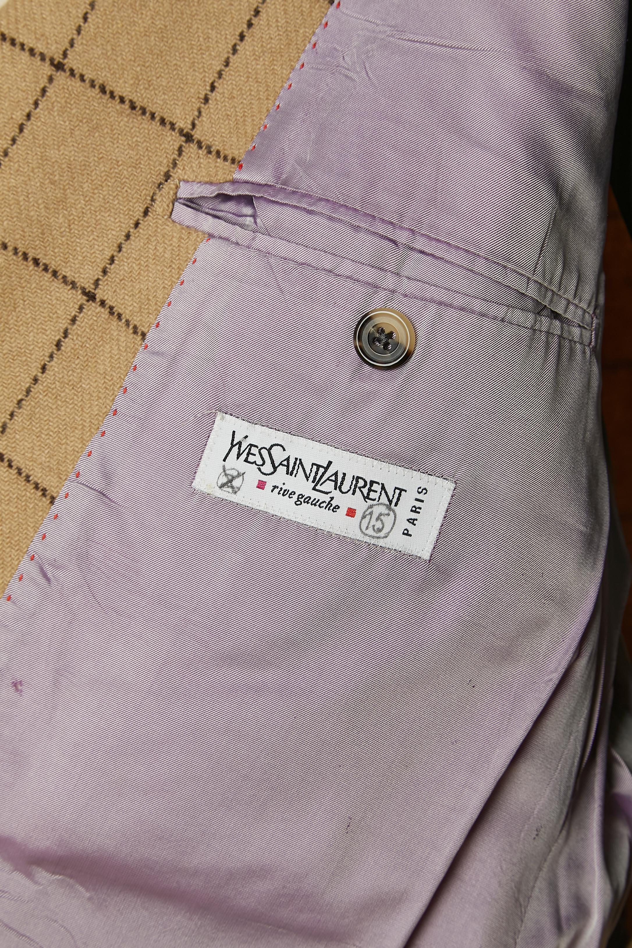 Completo pantalone beige in lana d'agnello con motivo a quadri Yves Saint Laurent RIVE Gauche in vendita 3