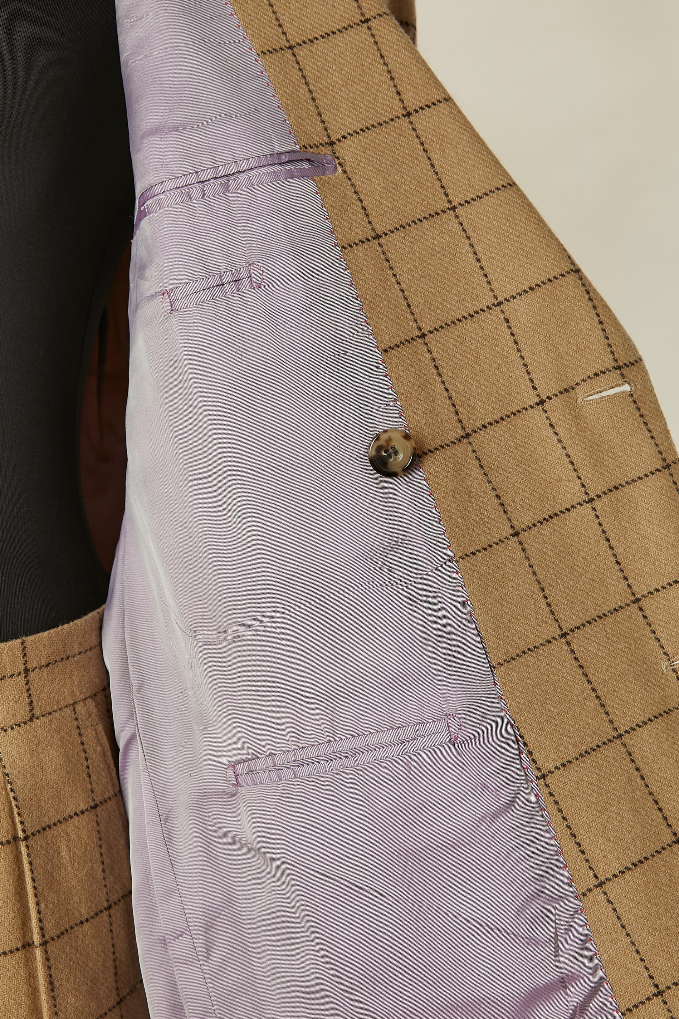 Completo pantalone beige in lana d'agnello con motivo a quadri Yves Saint Laurent RIVE Gauche in vendita 4