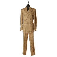 Completo pantalone beige in lana d'agnello con motivo a quadri Yves Saint Laurent RIVE Gauche