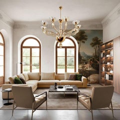 Grande lampadario beige in vetro di Murano