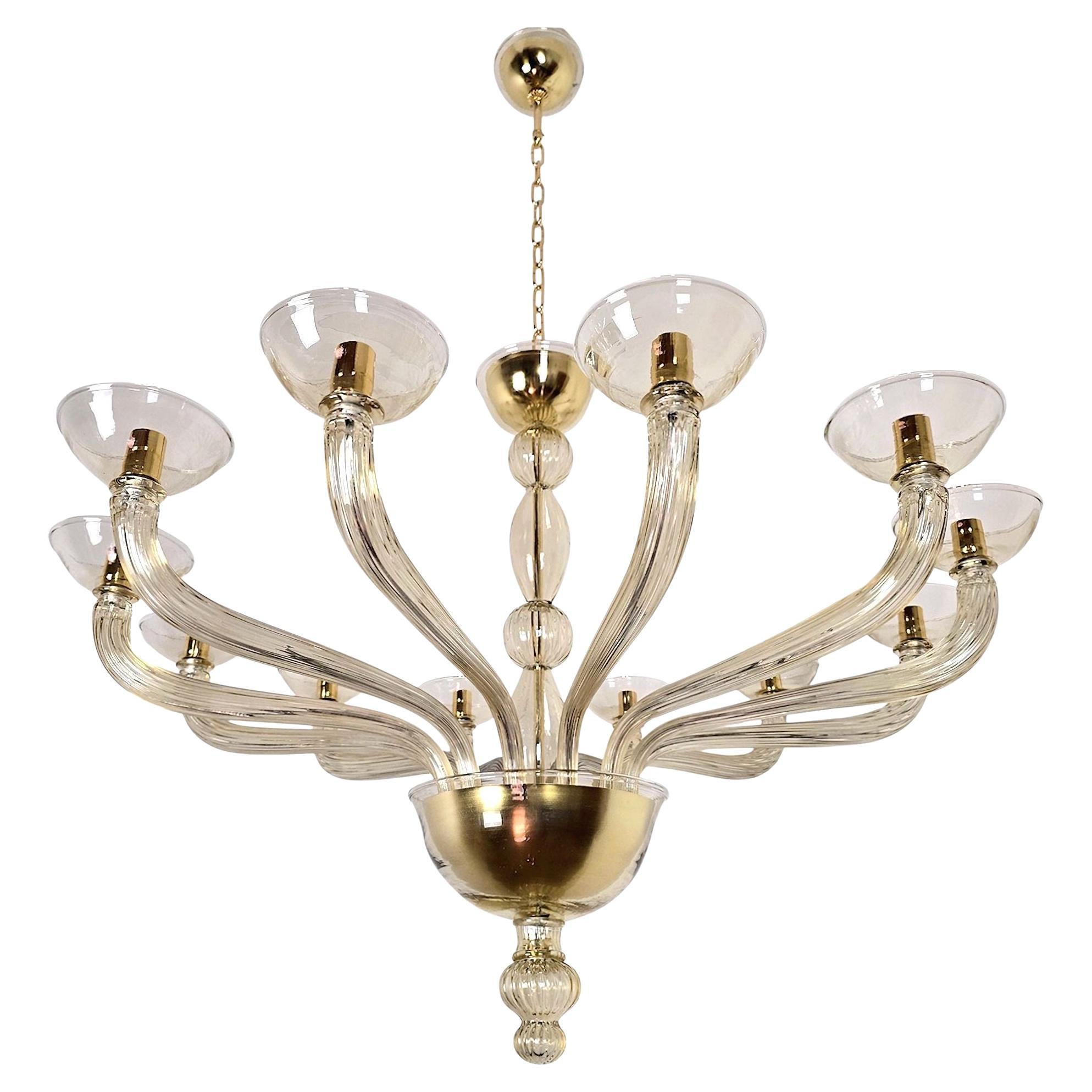 Grande lampadario beige in vetro di Murano in vendita