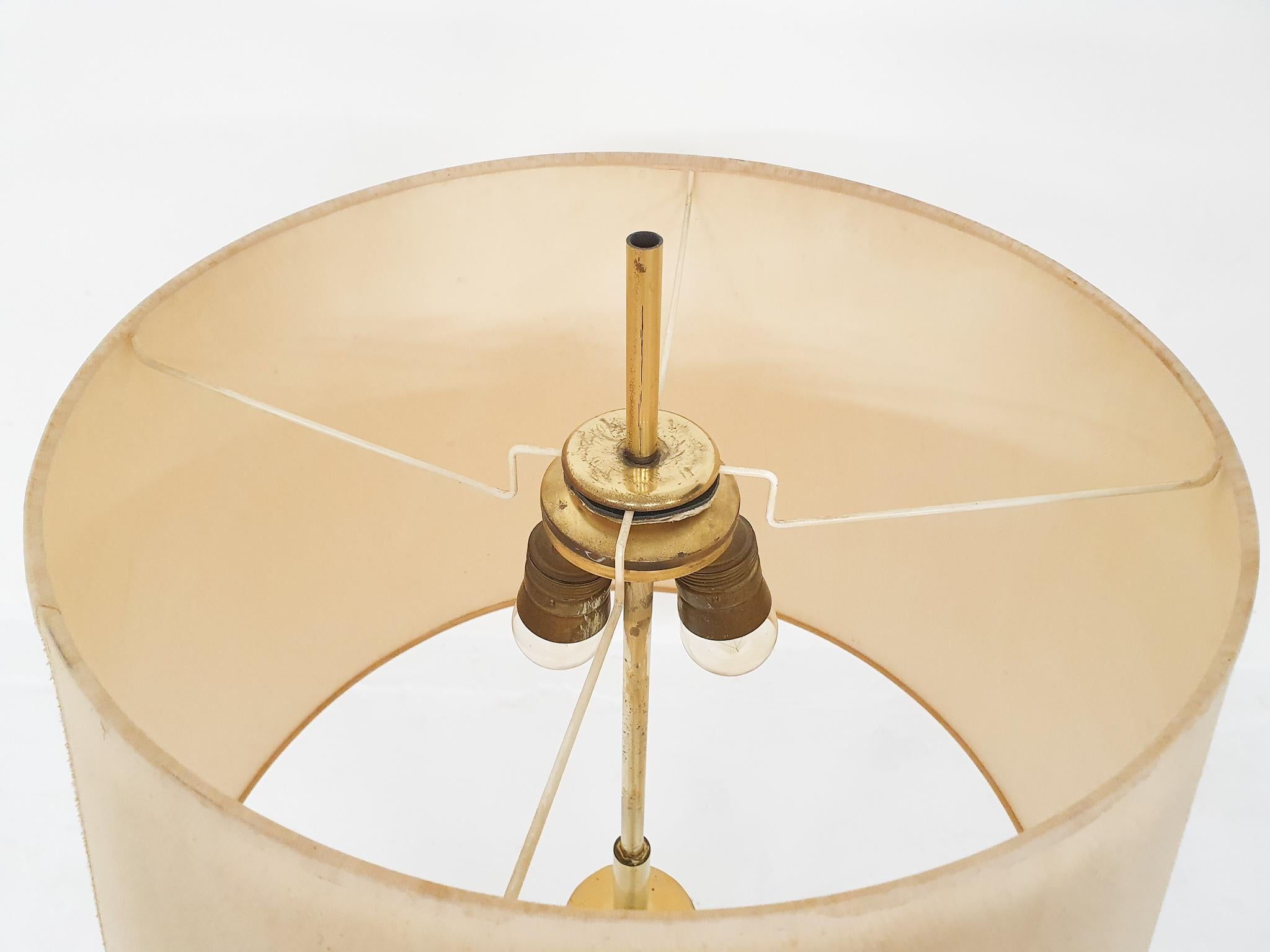 Beige Leather and Brass Table Lamp, Attrbuted Jaques Adnet, France, 1960s 4