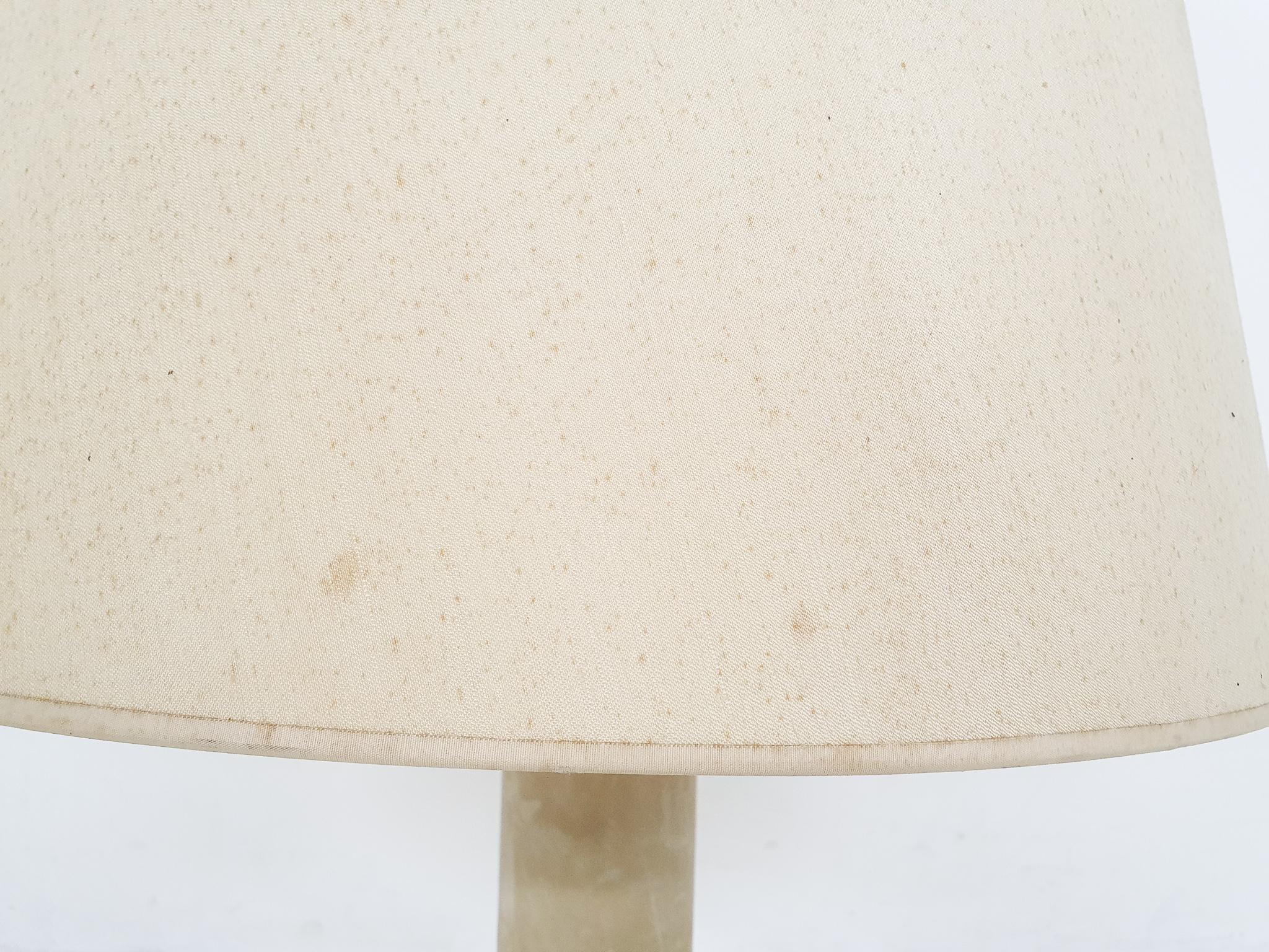 20th Century Beige Leather and Brass Table Lamp, Attrbuted Jaques Adnet, France, 1960s