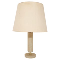 Beige Leather and Brass Table Lamp, Attrbuted Jaques Adnet, France, 1960s