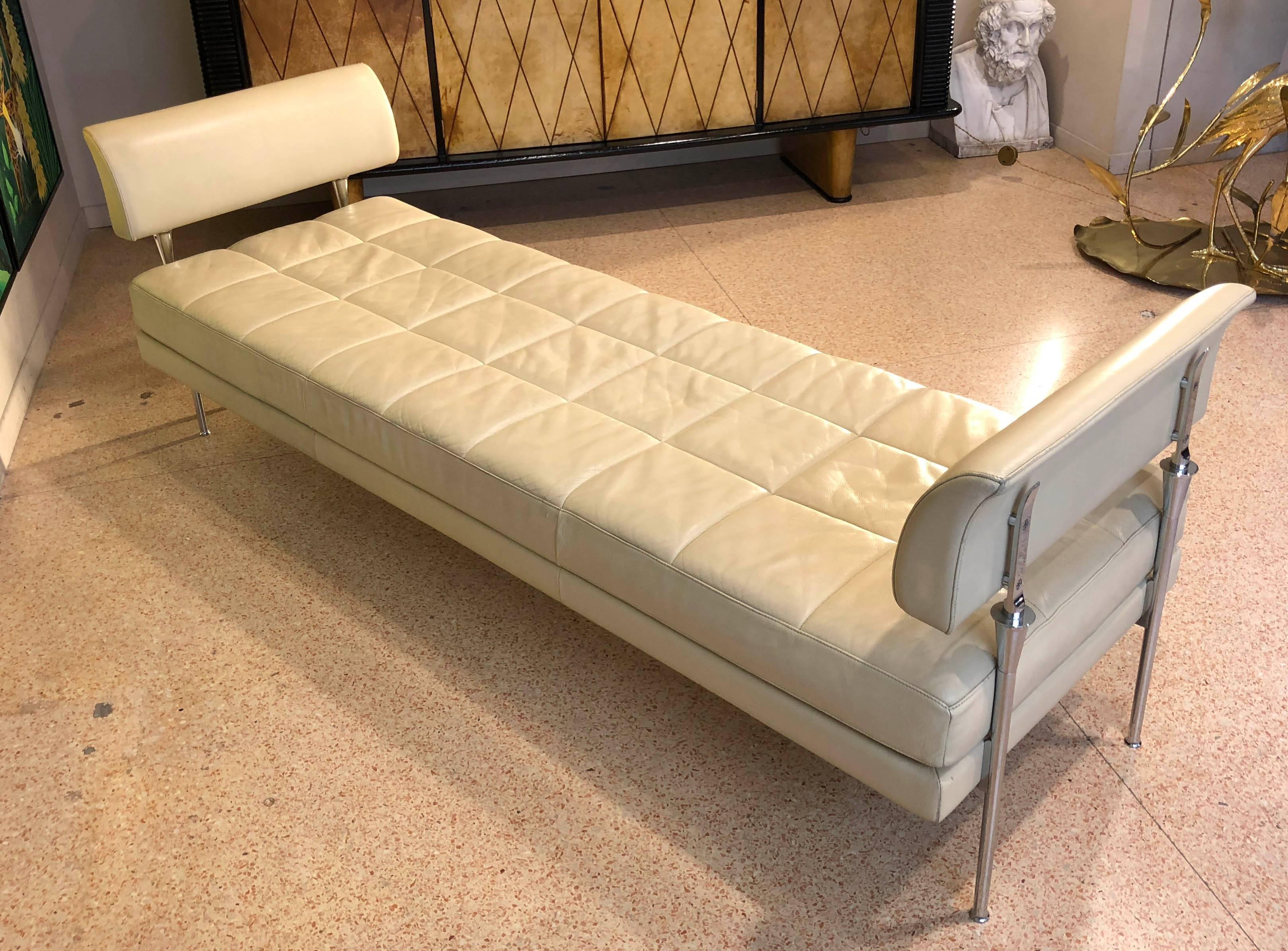 Beige Leather and Chromed Steel Benches Hydra Model, for Poltrona Frau, 1990s 5
