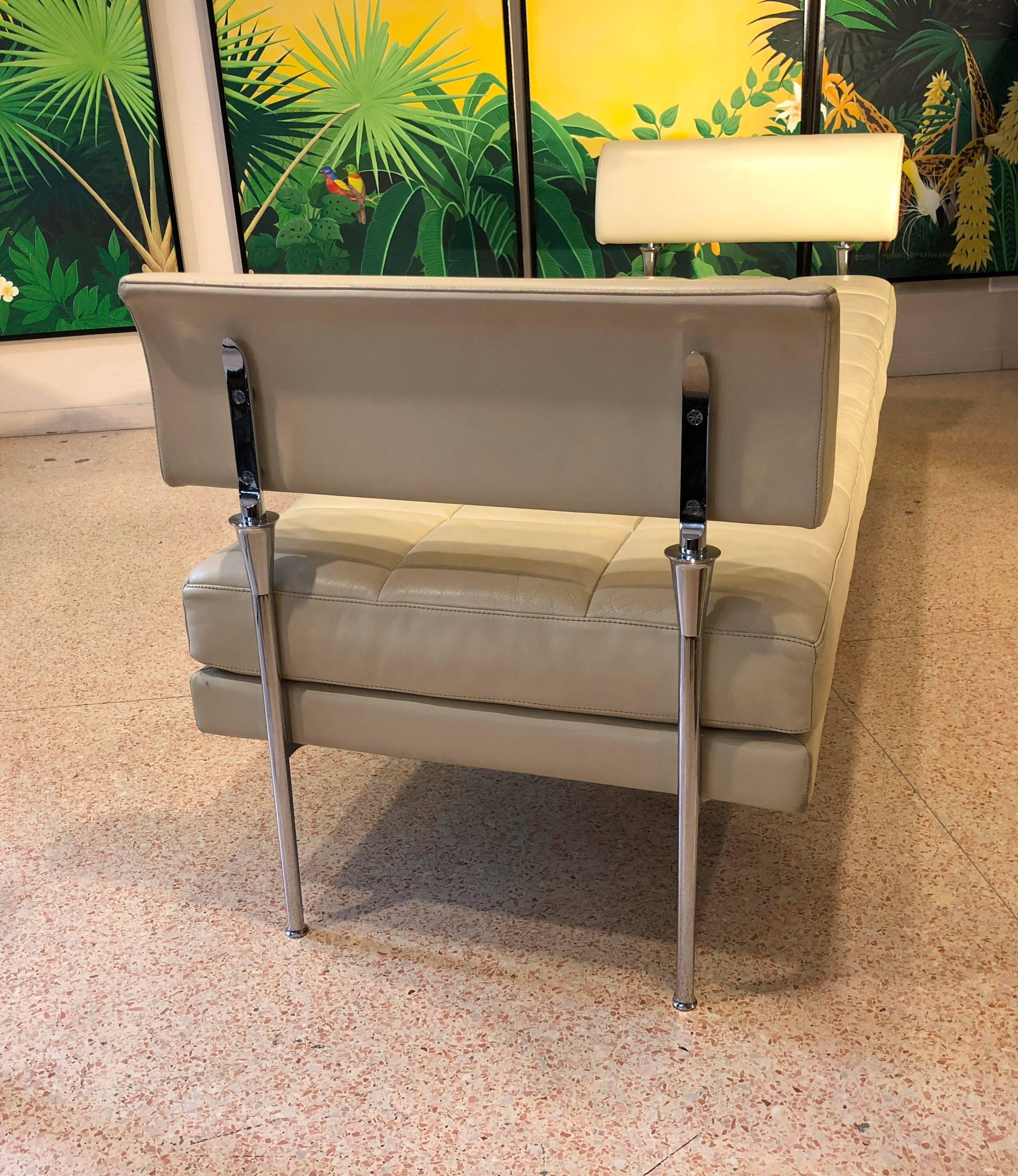 Beige Leather and Chromed Steel Benches Hydra Model, for Poltrona Frau, 1990s 1
