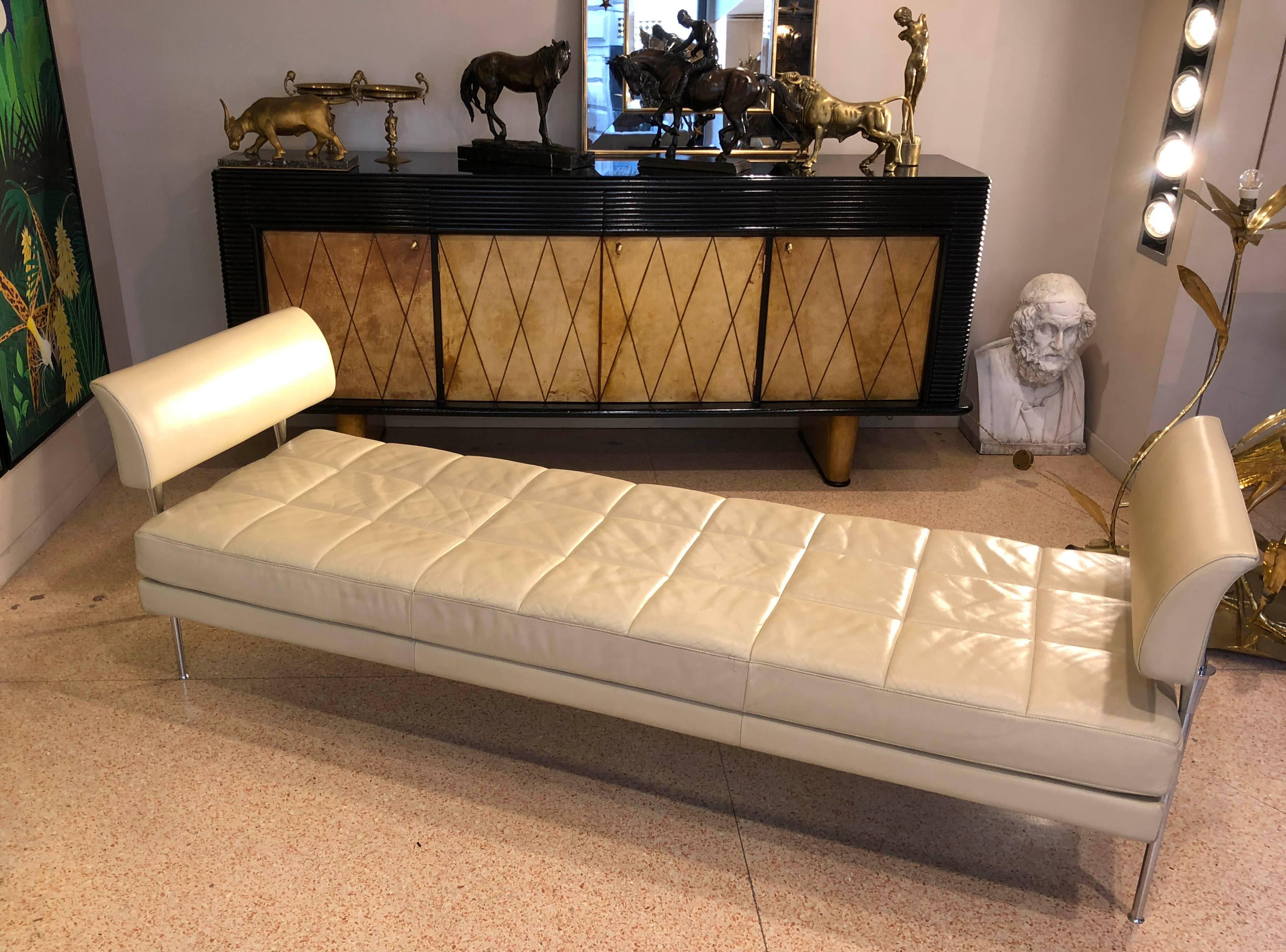 Beige Leather and Chromed Steel Benches Hydra Model, for Poltrona Frau, 1990s 2
