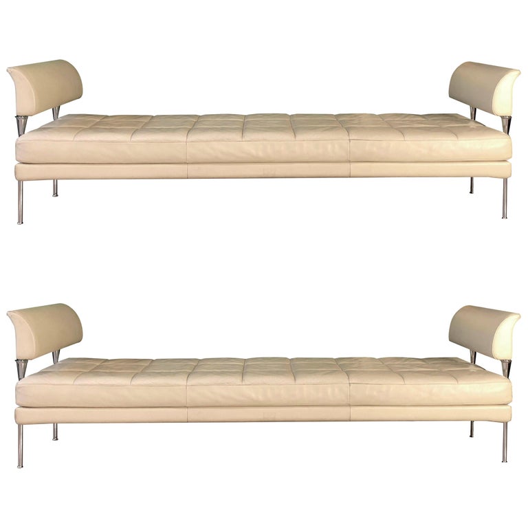 Beige Leather And Chromed Steel Benches Hydra Model For Poltrona