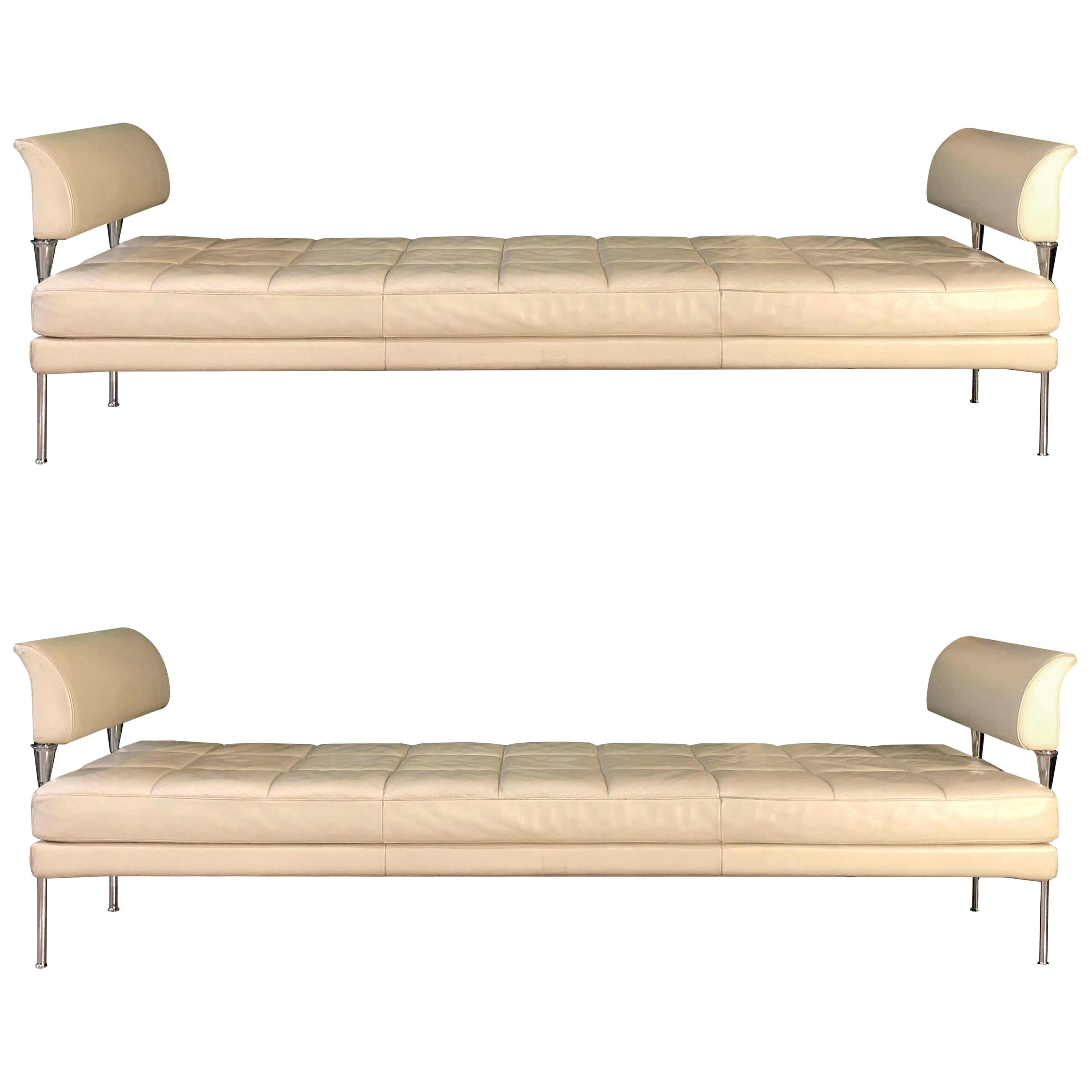 Beige Leather and Chromed Steel Benches Hydra Model, for Poltrona Frau, 1990s