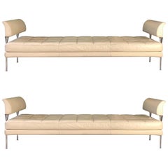 Beige Leather and Chromed Steel Benches Hydra Model, for Poltrona Frau, 1990s