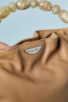 Beige leather bag with handle in resin beads Christian Dior Numbered
