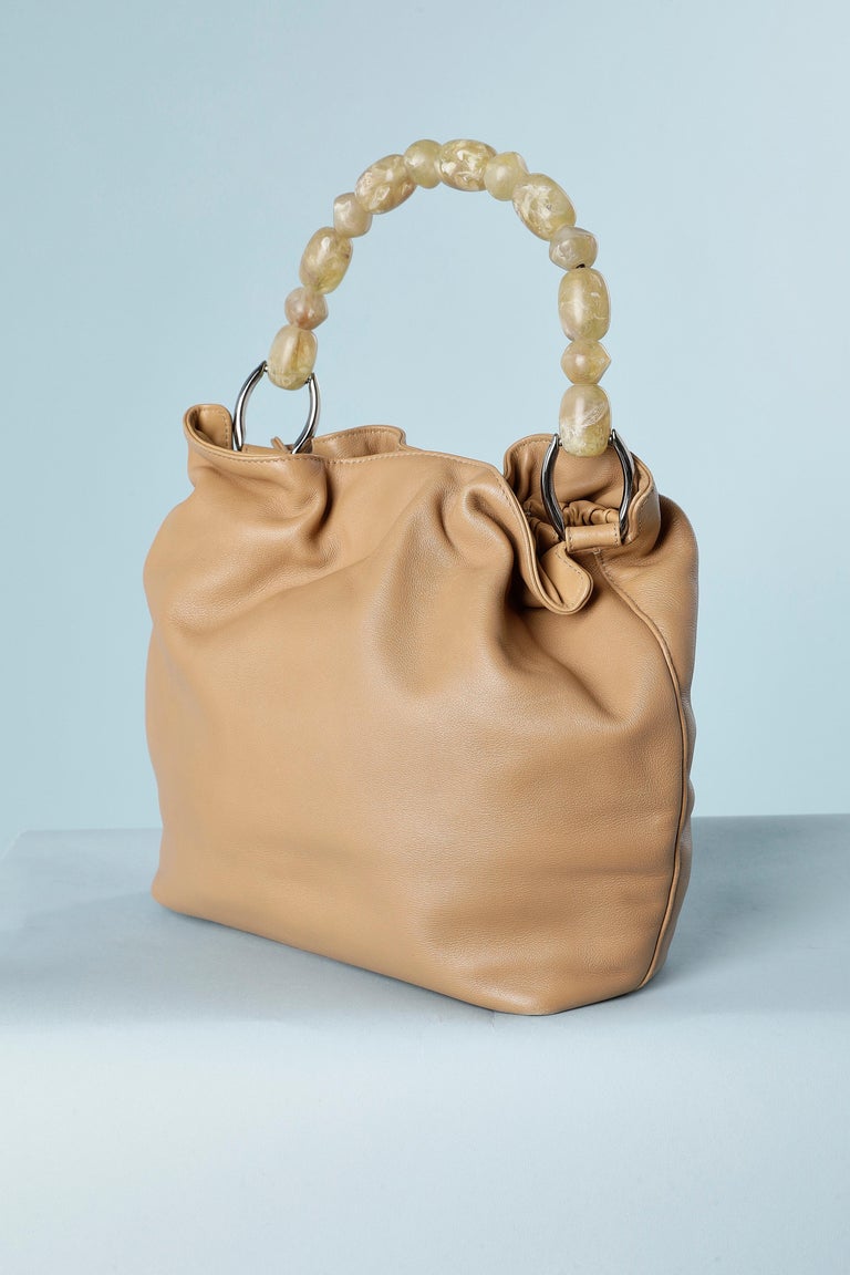 Beige leather bag with handle in resin beads Christian Dior Numbered