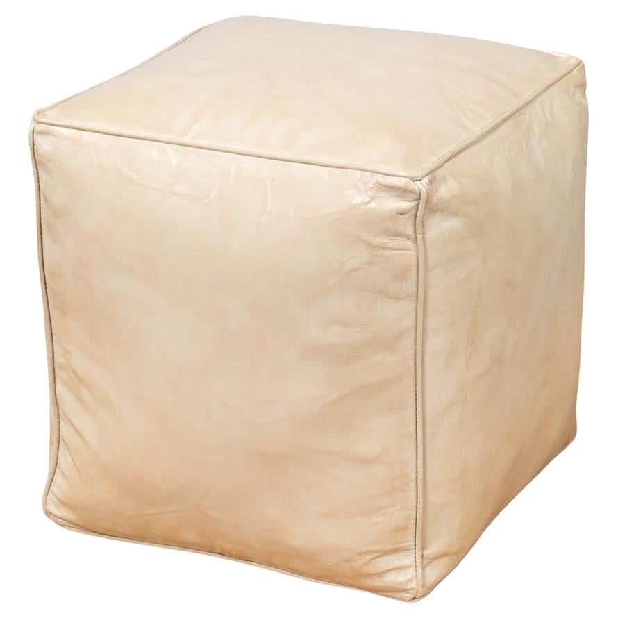 Beige Leather Cube For Sale