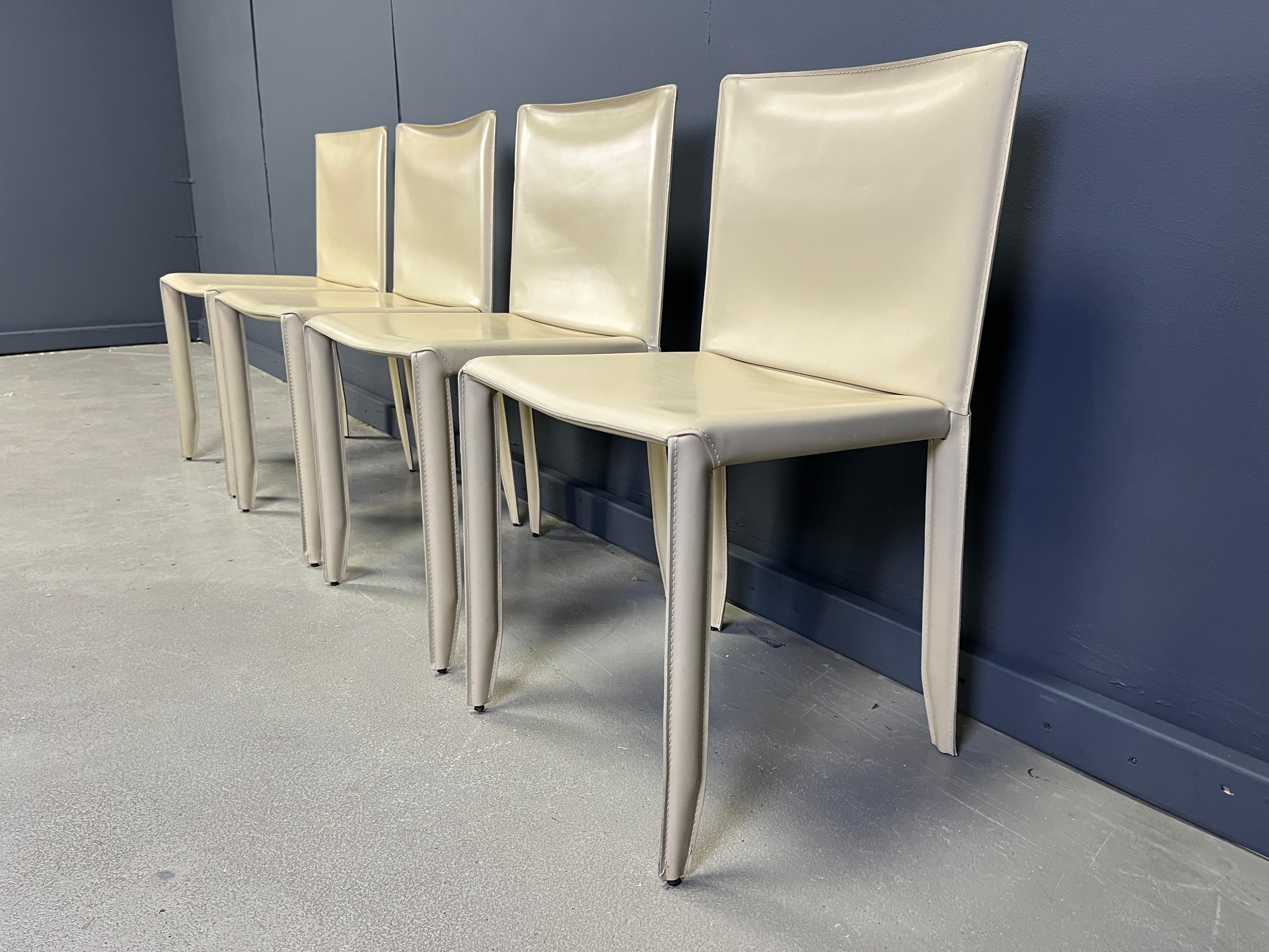 Sedie da pranzo in pelle beige di Cattelan Italia, set di 4 - anni '80 in vendita 3