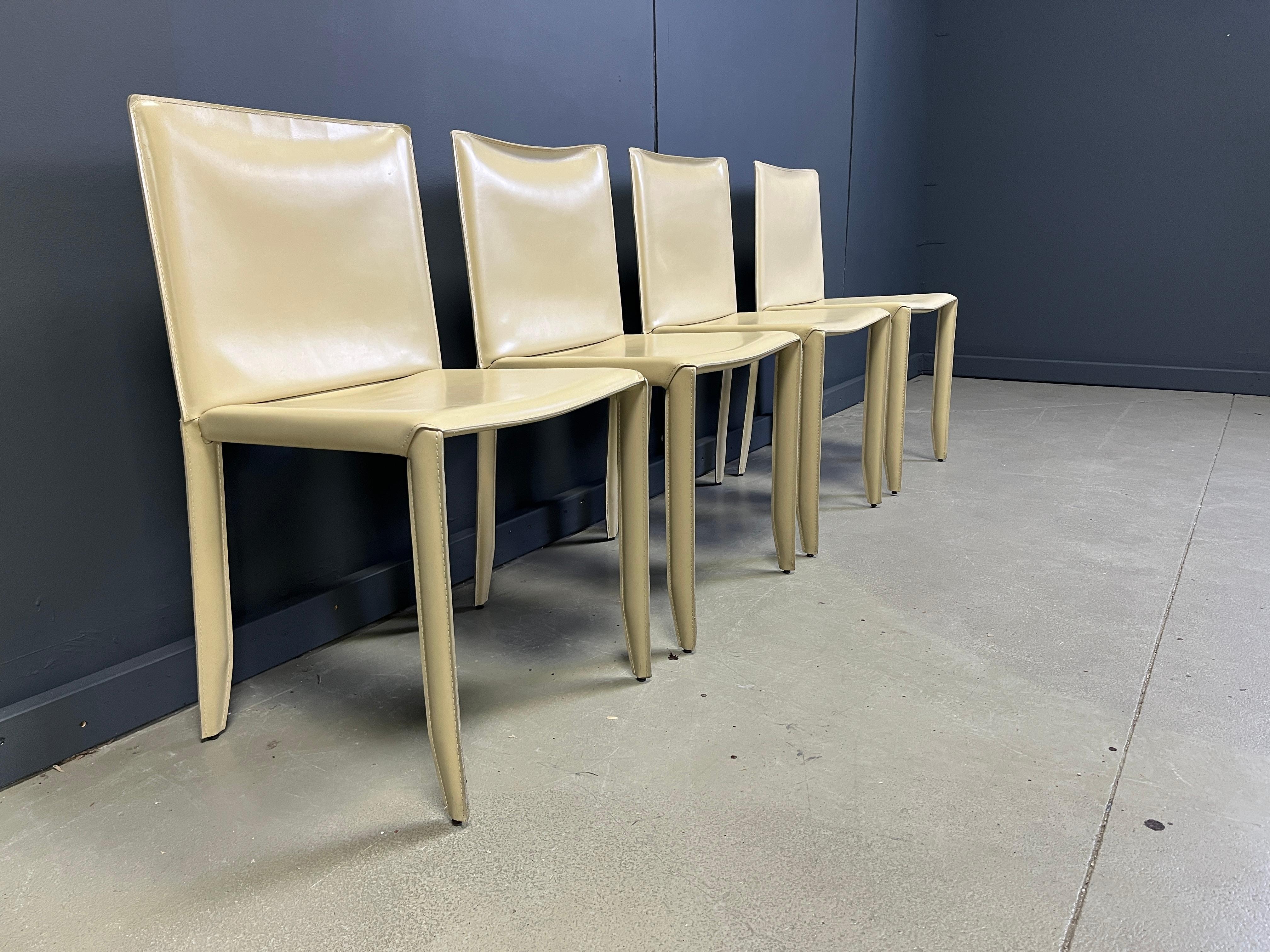 Sedie da pranzo in pelle beige di Cattelan Italia, set di 4 - anni '80 in vendita 4