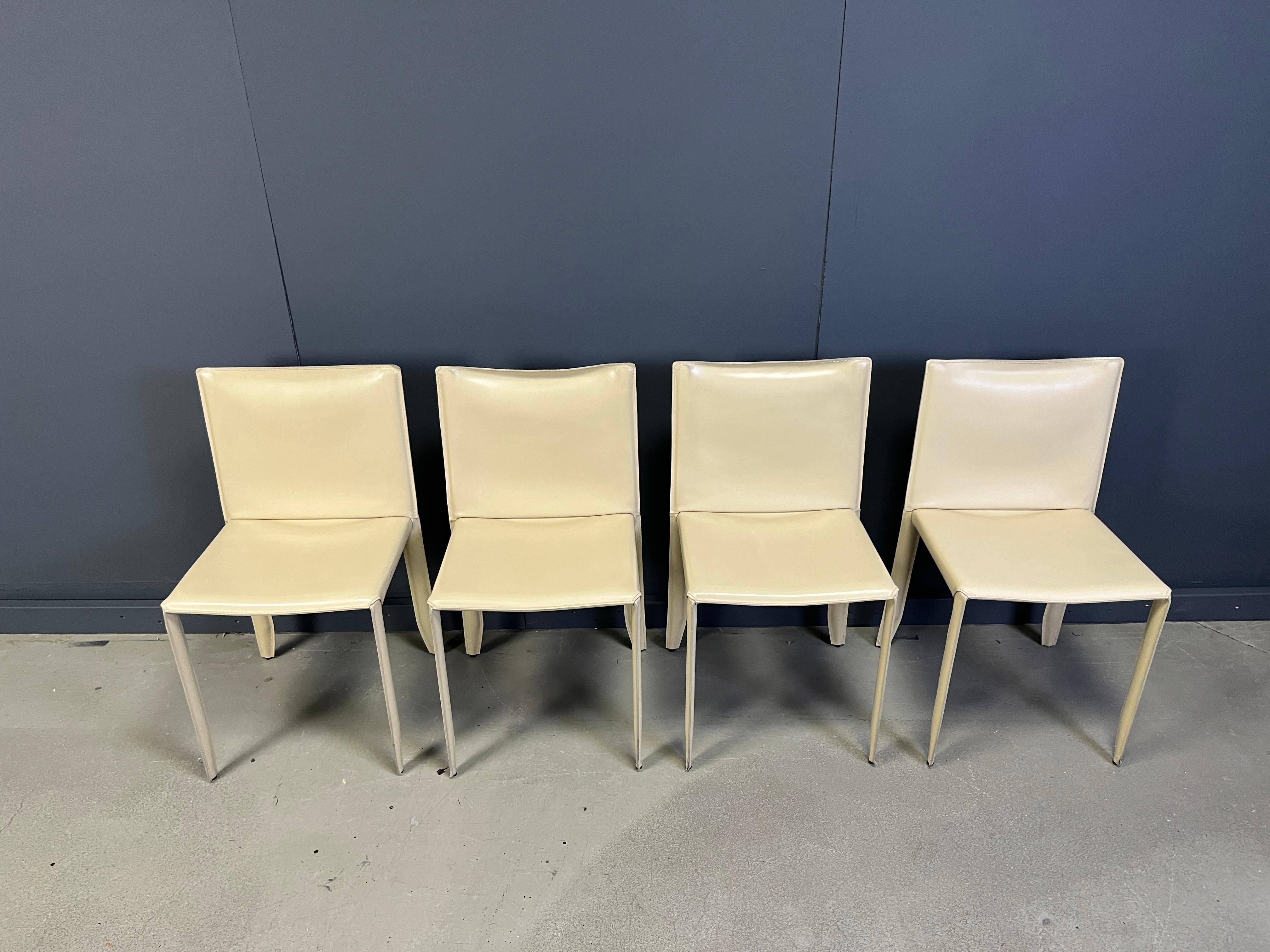 Sedie da pranzo in pelle beige di Cattelan Italia, set di 4 - anni '80 in vendita 6
